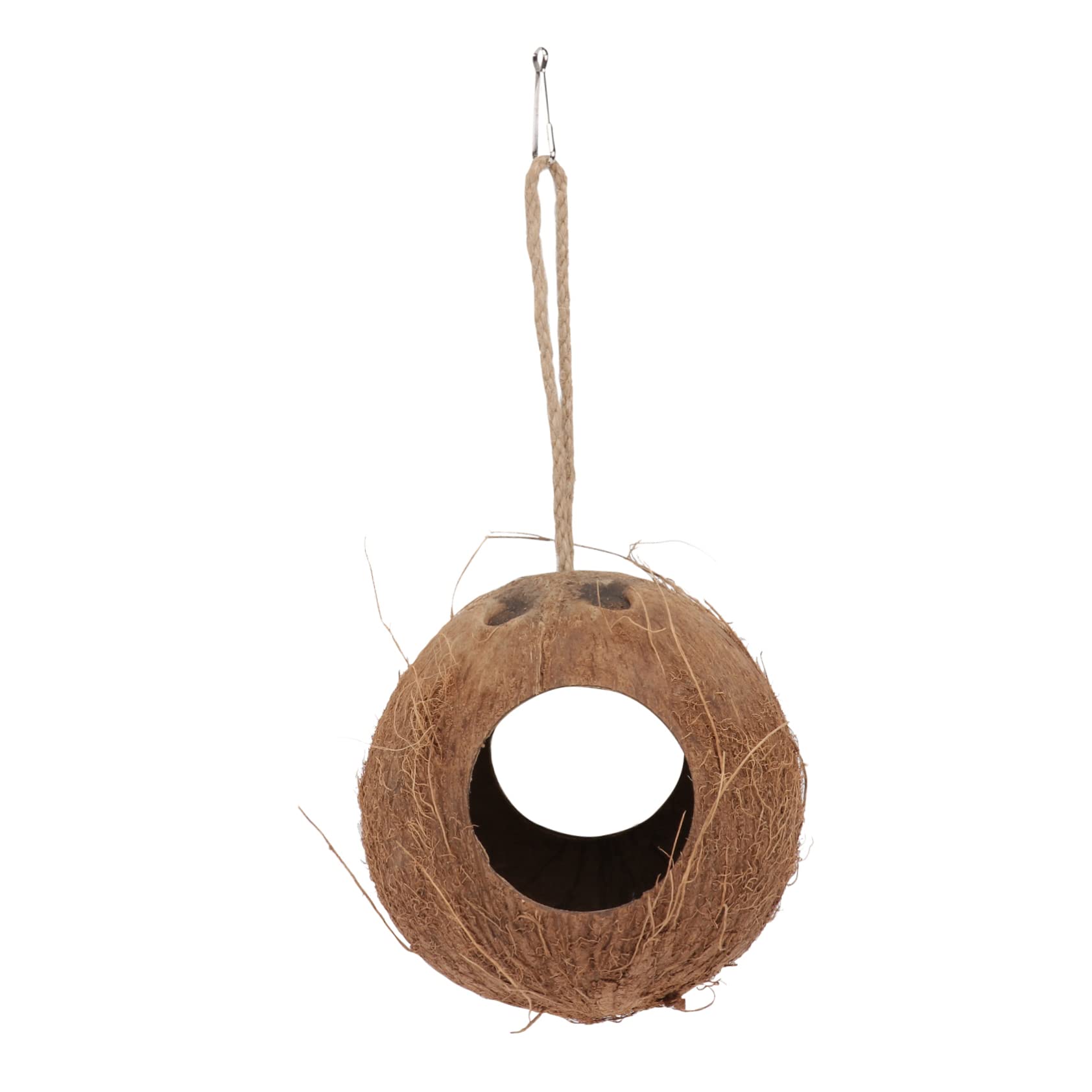 DOITOOL Natural Coconut Shell Hiding Cave 4.72 Inch Small Pet Nest for Hamsters Parrots Lizards Bird Cage Accessory Cozy Shelter and Feeder