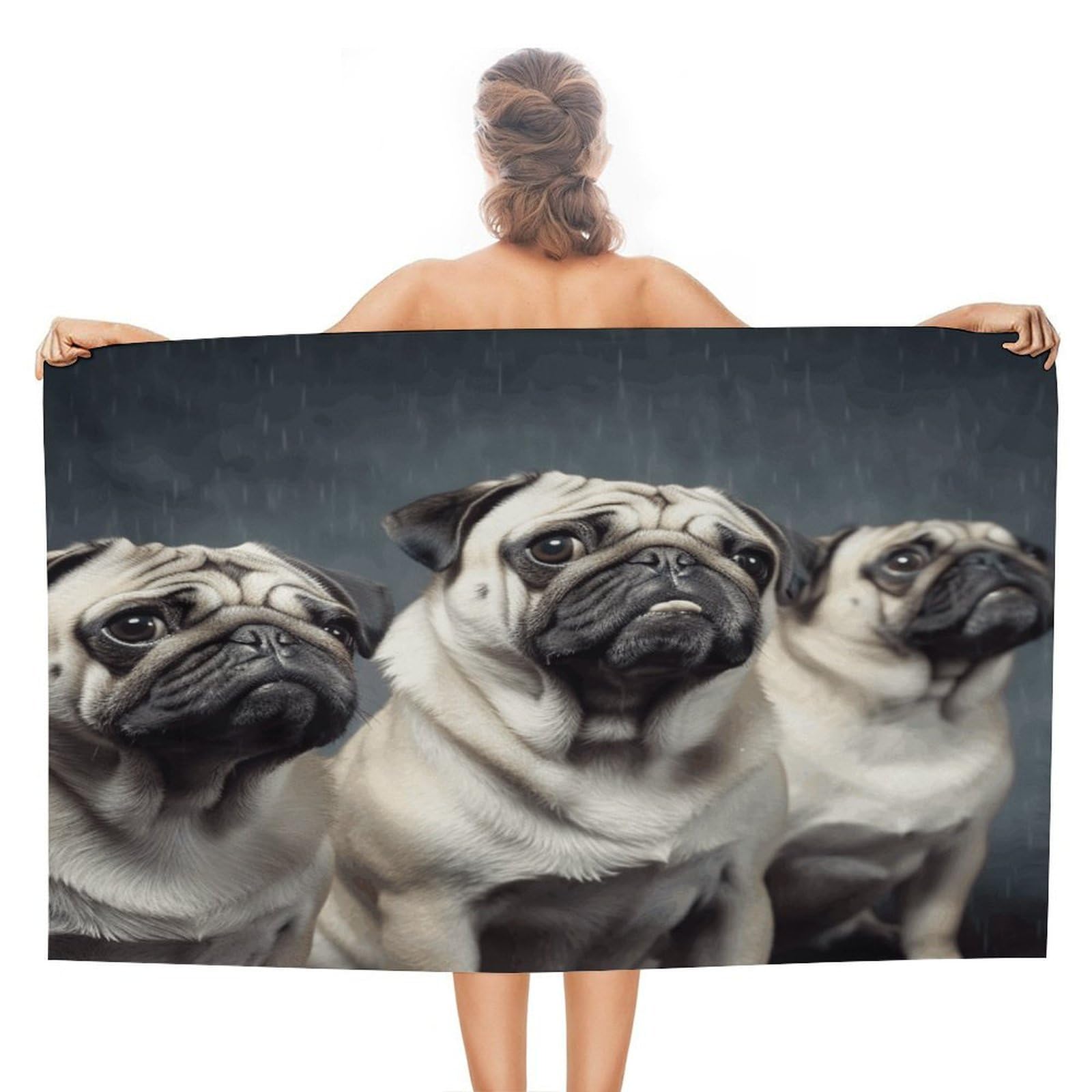 VstaDank Funny Pug Dog Bath Towel Stylish Double-Faced Pile Travel Towel Soft Absorbent Beach Towel for Pool Swim Sports Camping Adults Gift 51X31 Inch