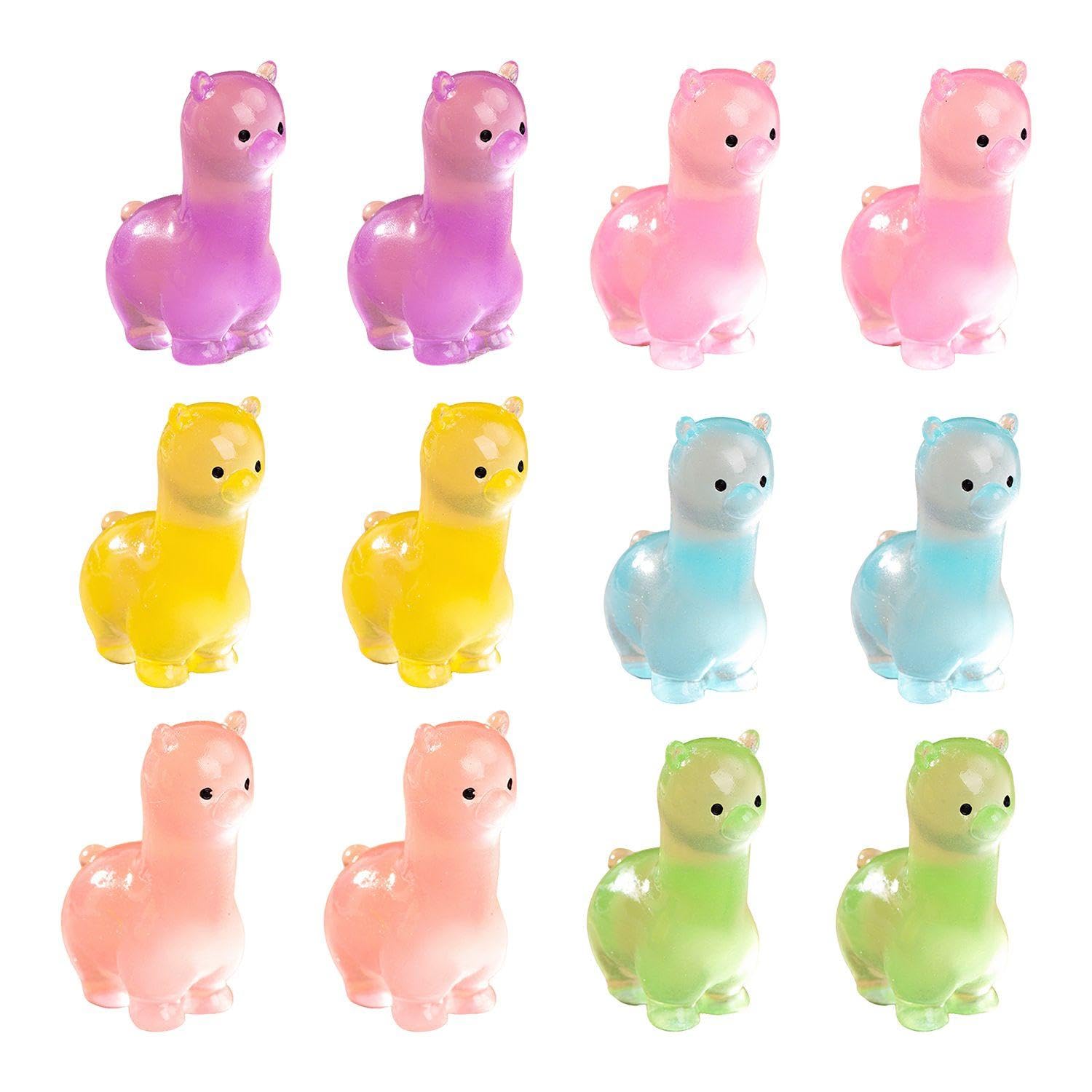 Ejufns Green 12 Pieces Of Resin Alpaca Ornaments, Cute Animal Ornaments, Luminous Car Decorations, Suitable For Garden Landscapes, Tabletops, Birthday Parties.