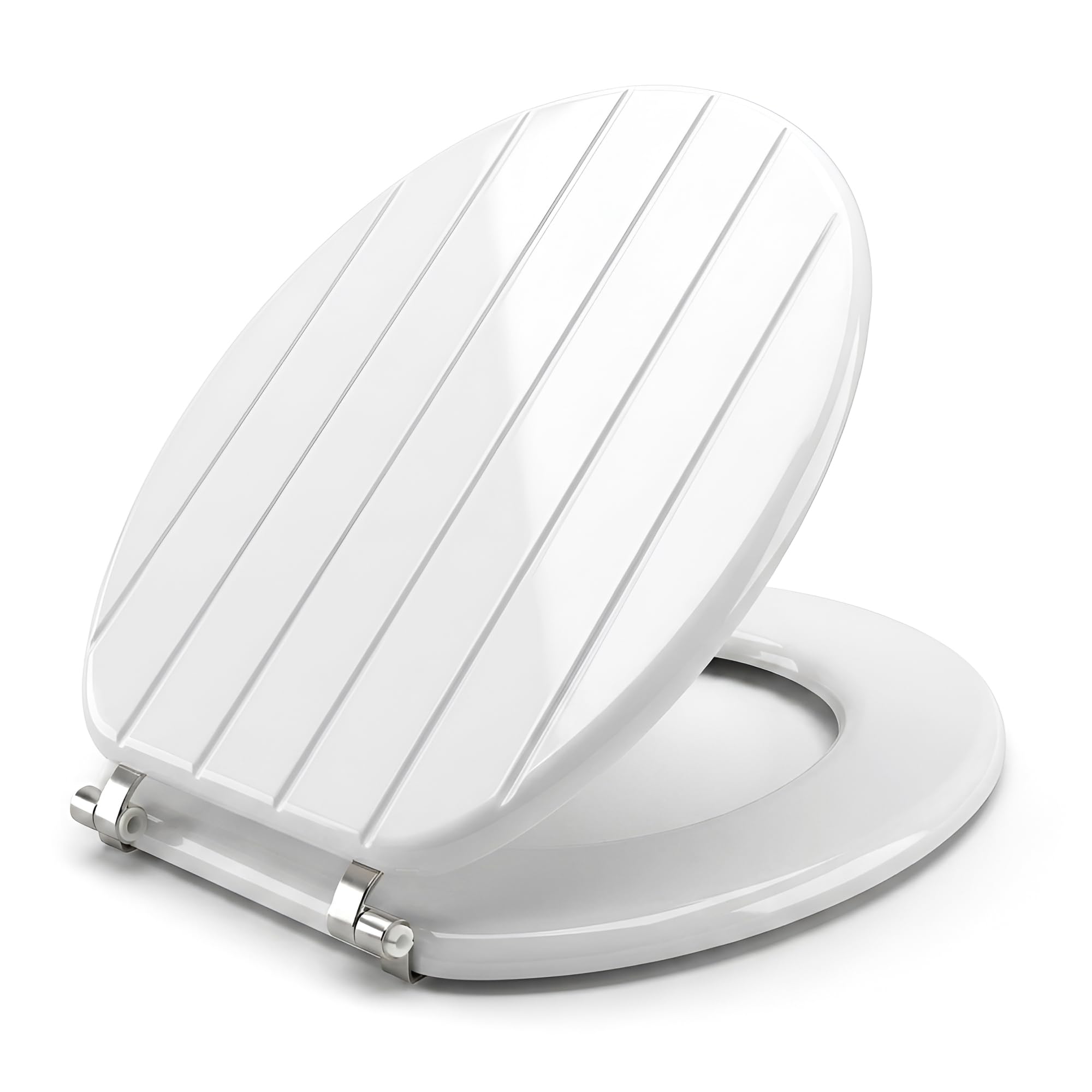 Optimal Products White Wooden Adjustable Toilet Seat Tongue & Groove Design Chrome Plated Hinges Fixings Included (White)