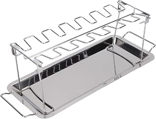 Diydeg Chicken Leg Rack for Grill, Stainless Steel 12 Slots BBQ Wing Rack, Foldable Easy to Use Drumstick Holder with Detachable Drip Tray for Oven, Camping, Picnic and Smoker