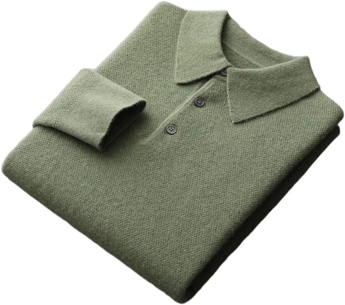 Men's Pullover Polo Sweaters Long Sleeve Turndown Collar Lightweight Business Casual Knit Jumper with Button Placket