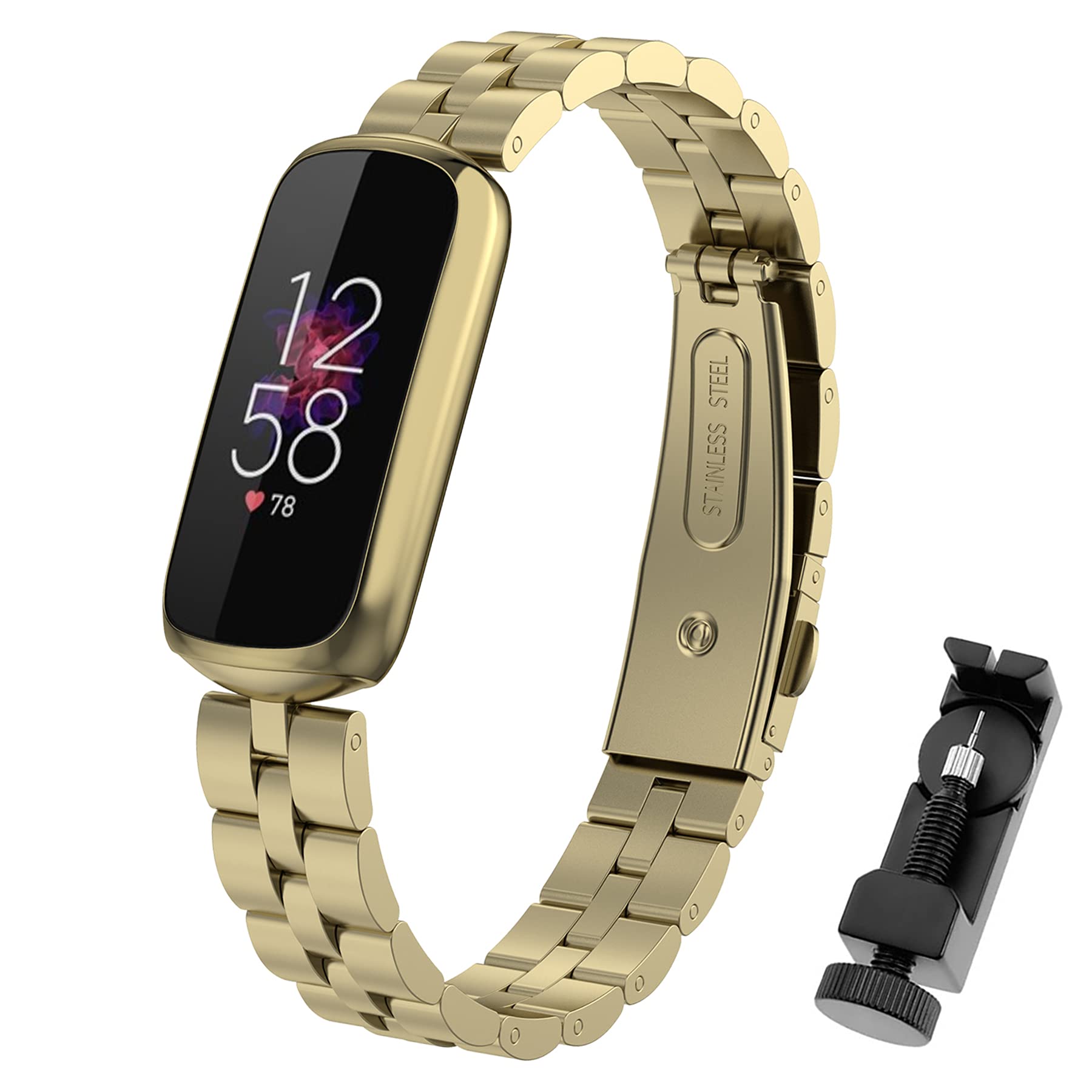 SenMore Strap Compatible with Fitbit Luxe Stainless Steel Strap Metal Wristband Luxe Watch Accessories Stylish Mesh Bracelet for Fitbit Luxe Adjustable Strap with Adjustable Tools (Free Size)
