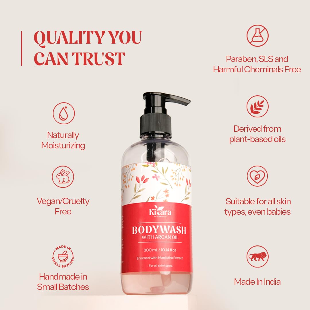 Kiyara Body Wash with Argan Oil & Manjistha Extract – Gentle Nourishing Shower Gel for Smooth, Hydrated Skin – Ideal for All Skin Types | 300 ML | Moisturizing, Paraben-Free, Natural Fragrance 3