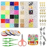 Cuentas De Arcilla para Pulseras,6000 Cuentas Planas y Redondas de Arcilla Polimérica con Cuentas Letras, Arcilla para...