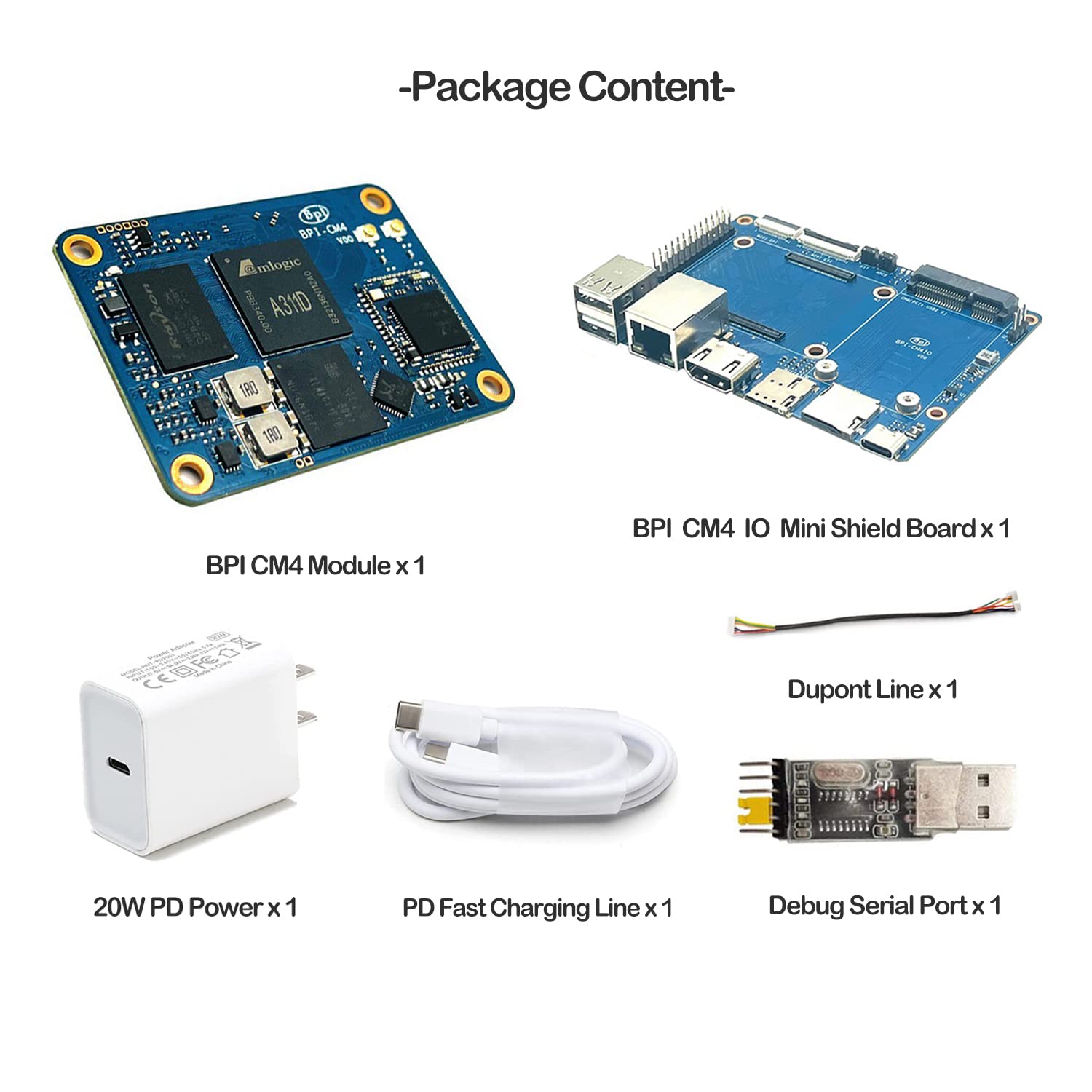 WayPonDEV Banana Pi CM4 komputer jednopłytkowy z procesorem Amlogic A311D 5TOPS NPU Mali-G52 GPU, LPDDR4 4 GB RAM 16G eMMC do AI Edge Computing, obsługa systemu Android Linux, kompatybilny z Raspberry