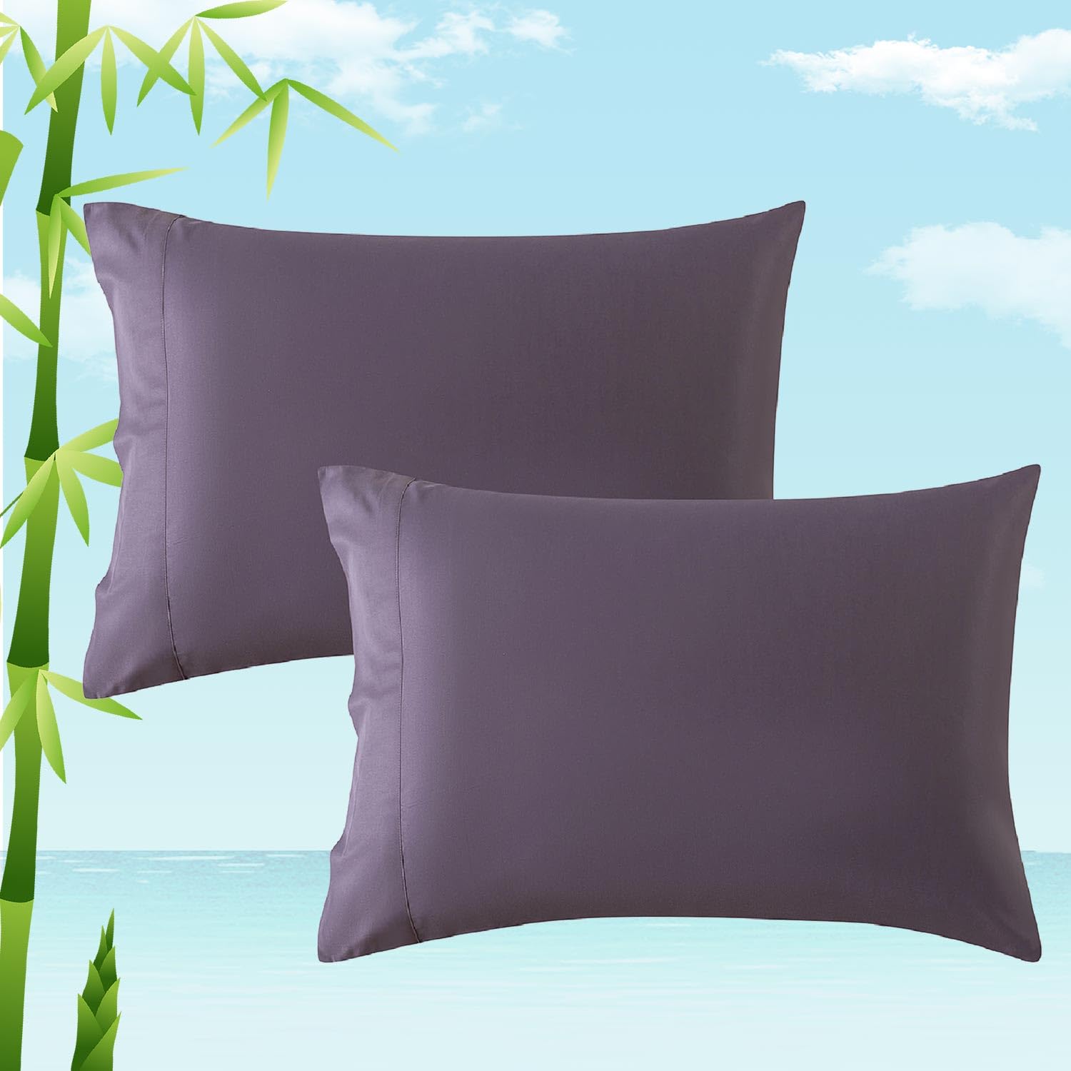 Moccabebe Bed Pillowcases Standard Size 2 Pcs, Cooling Pillow Cover Rayon Made from Bamboo, Breathable Silky Soft Envelope Pillowcases, 20x30 Inch, Grayish Purple
