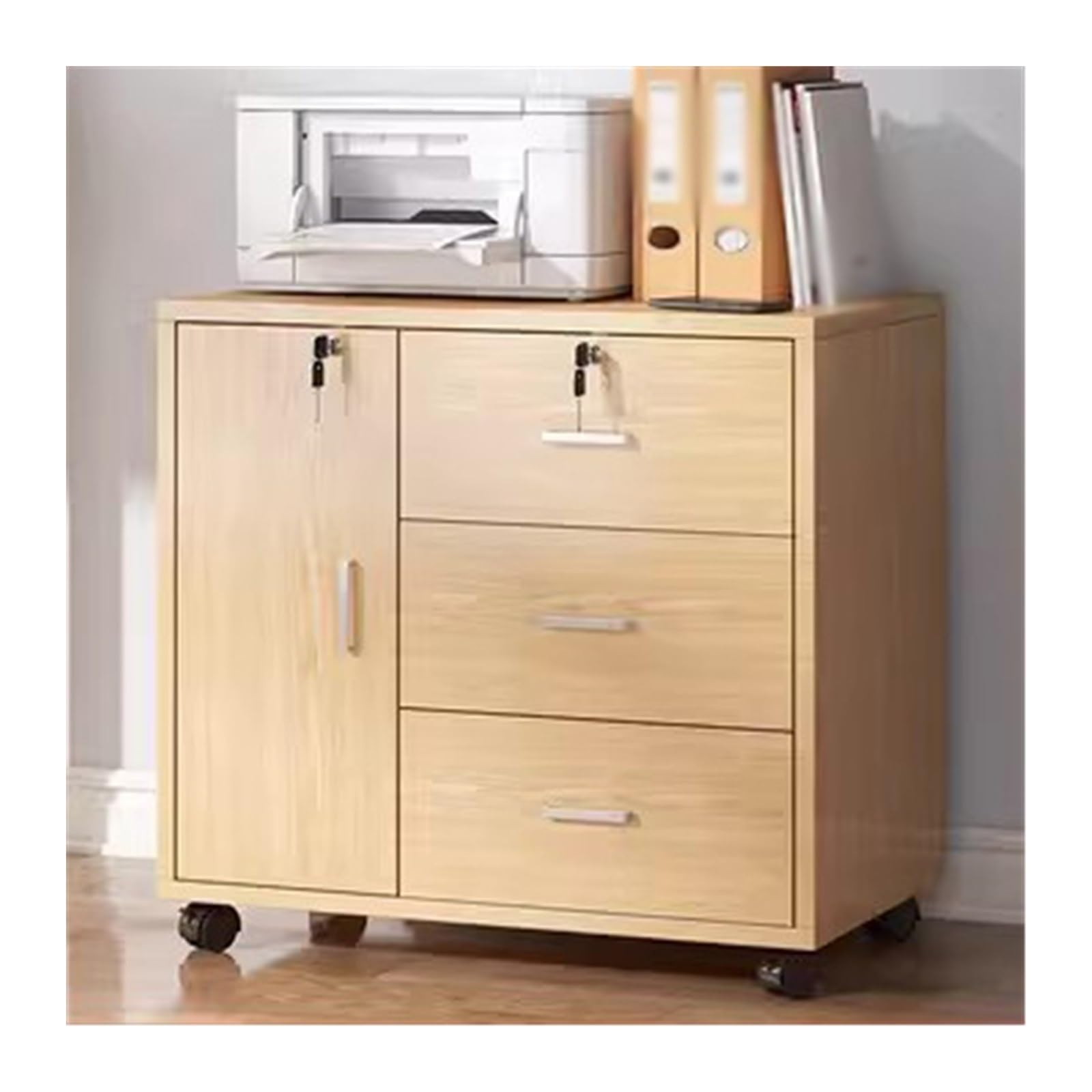 Aioneer File Cabinet Filing Cabinet Wooden Low Cabinet Three Drawers With One Storage Cabinet Filing Cabinet Lockable Storage Office Filing With Removable Rollers Filing Cabinet-Log Color