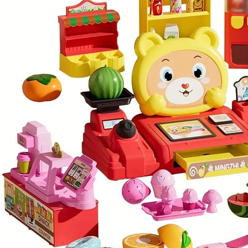 FAVRALLO Shopping Cash Register Toy for Kids Pretend & Play with Cards Snacks Card Reader Simulator Weighing ScaleRealistic Light & Sound (Multicolor)