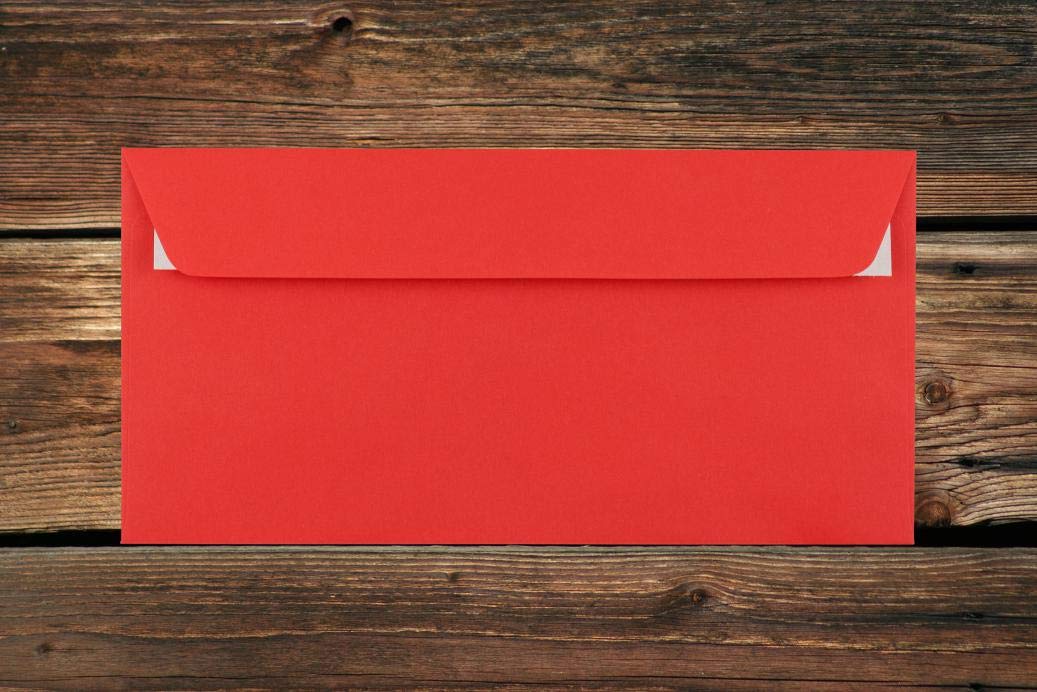 Rote Elco Color Briefumschläge mit Fenster (lasertauglich) / 114 x 229 mm (DL) / mit Abziehstreifen/haftklebend / 250 Stück