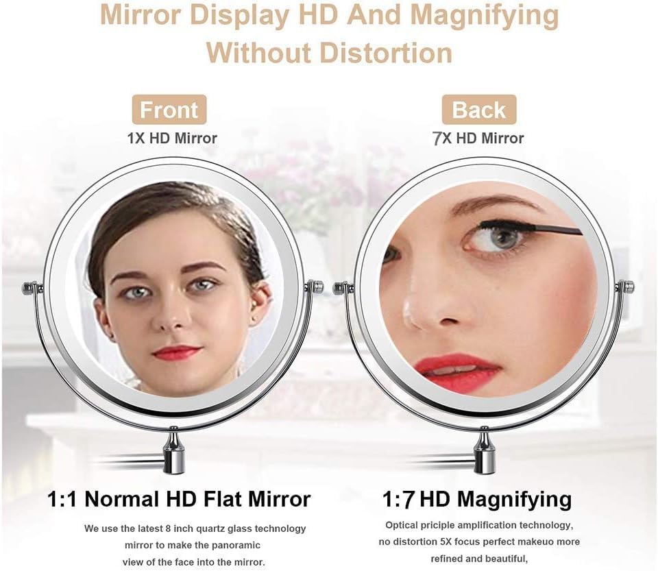 LED Vergrößerungsspiegel mit 360° Schwenkbar, verstellbare Beleuchtung für Make-up und Rasur