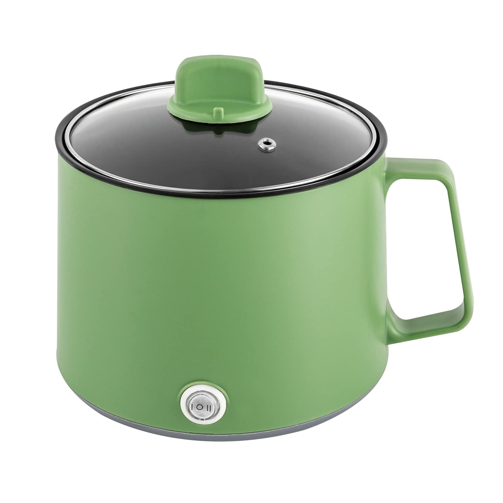 Olla eléctrica de 600 W, olla caliente ramen, olla antiadherente con cesta al vapor, sartén eléctrica portátil multiusos para el hogar, la oficina y el dormitorio universitario (verde)