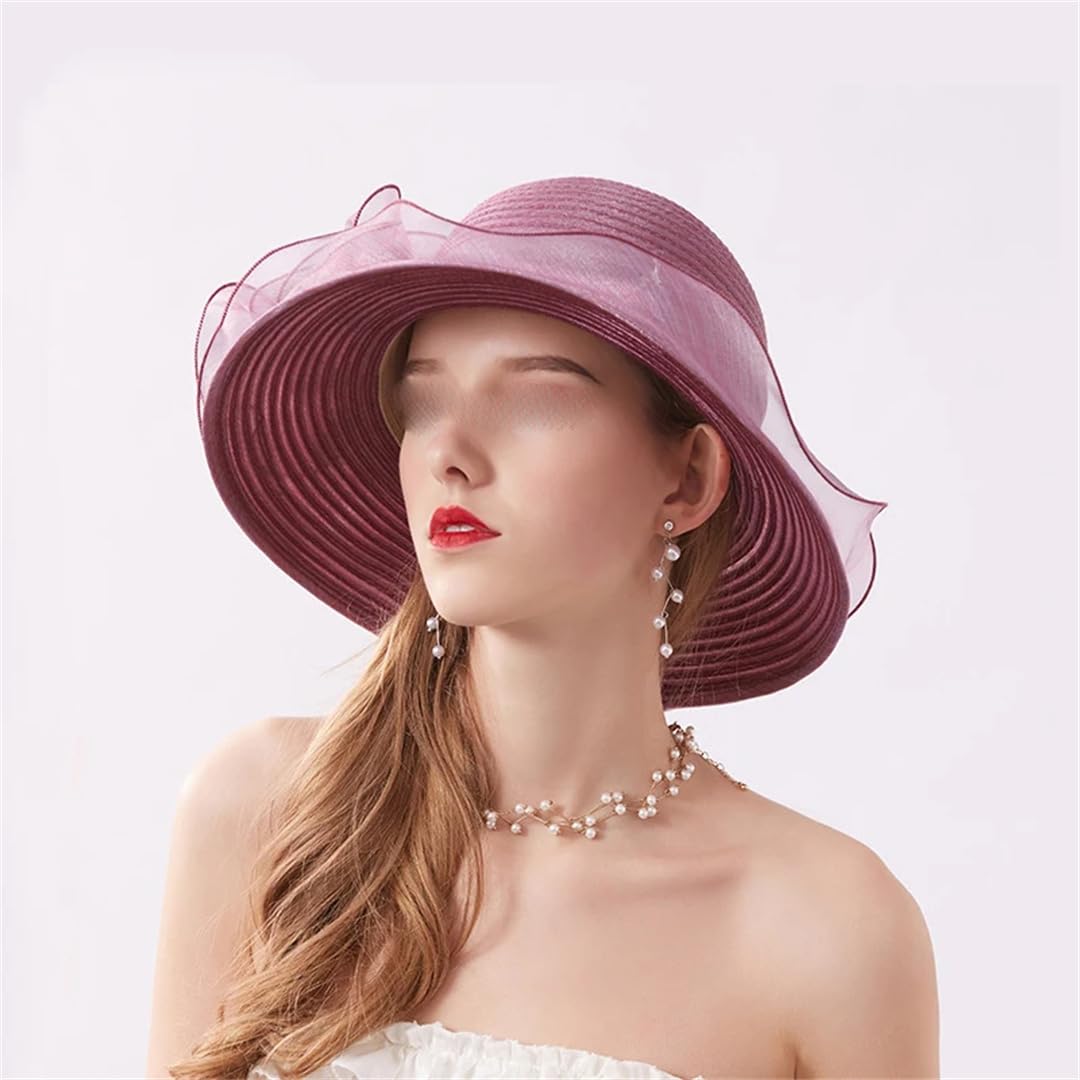 Yeuyyben Cappello estivo da donna in organza con fiore in rete, cappello da spiaggia, cappello da spiaggia a tesa larga, cappello da sole Sombreros De Mujer