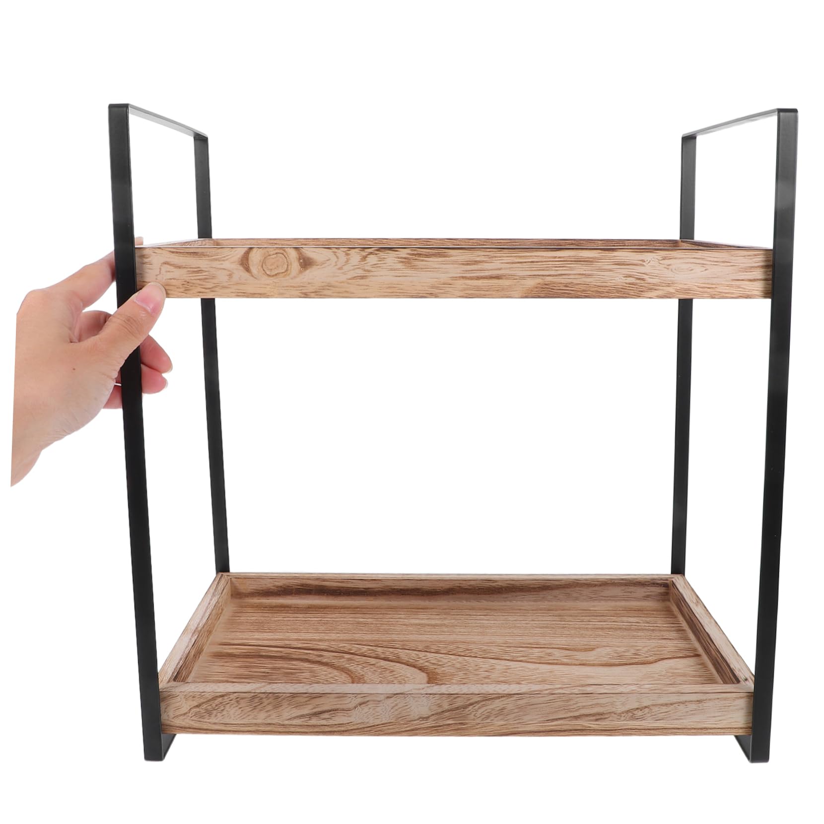 OUNONA 2-stöckiger Holzorganizer mit Metall, Großer Aufbewahrungsständer | Küchenarbeitsplatte und Hotels, Glatte Oberfläche, Robust Gebaut, Einfache Form