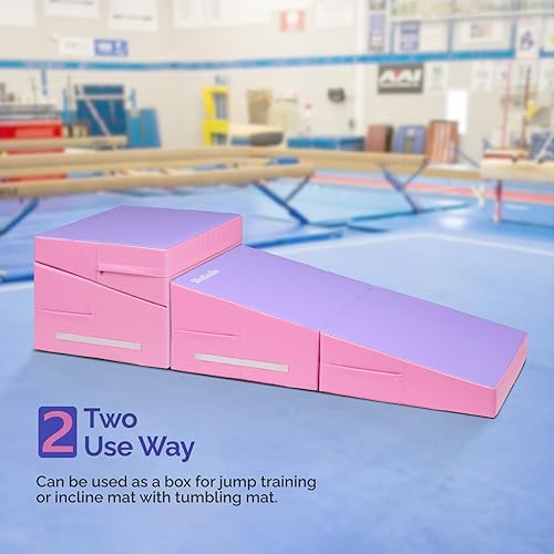 Miniatura 7 de Matladin Incline - Tapete de gimnasia inclinado, 48 x 24 x 14 pulgadas, tapete plegable para gimnasia y queso, tapete de forma de habilidad para