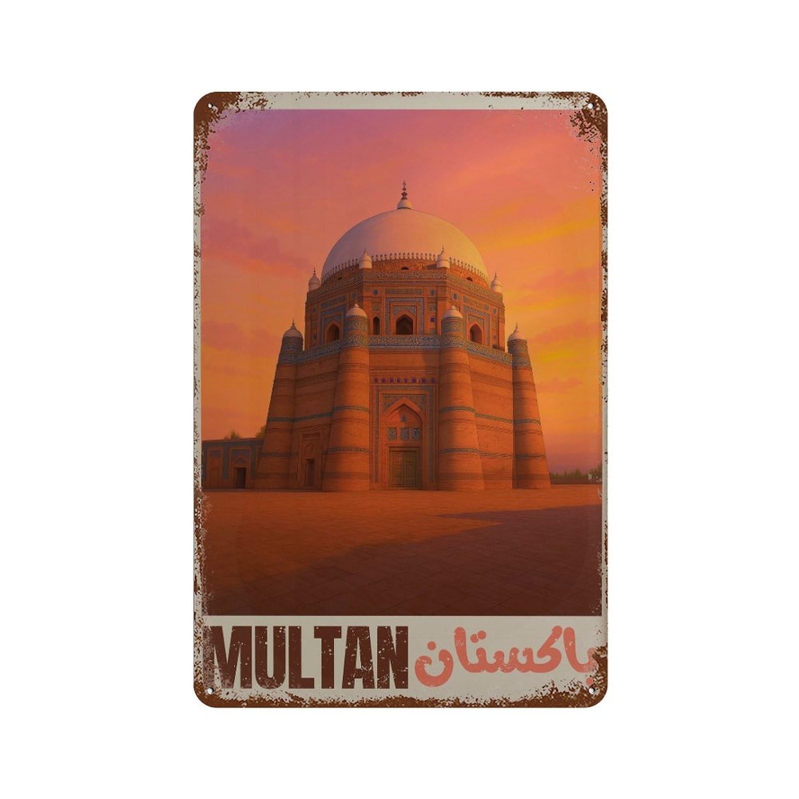 xiaoxiaoshen Multan Travel Sunset Architecture Historic City Wall Decor Art Metal Tin Poster Modern Home Decor Art Home Bar Shop Decorations Vintage Sign 30x20cm