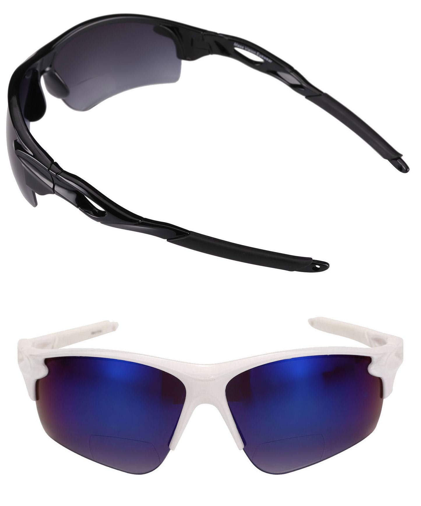 Mass Vision 2 Pair of 'The Athlete' Precision Sport Wrap Lightweight Bifocal Unisex Reading Sunglasses with UV400 Protection