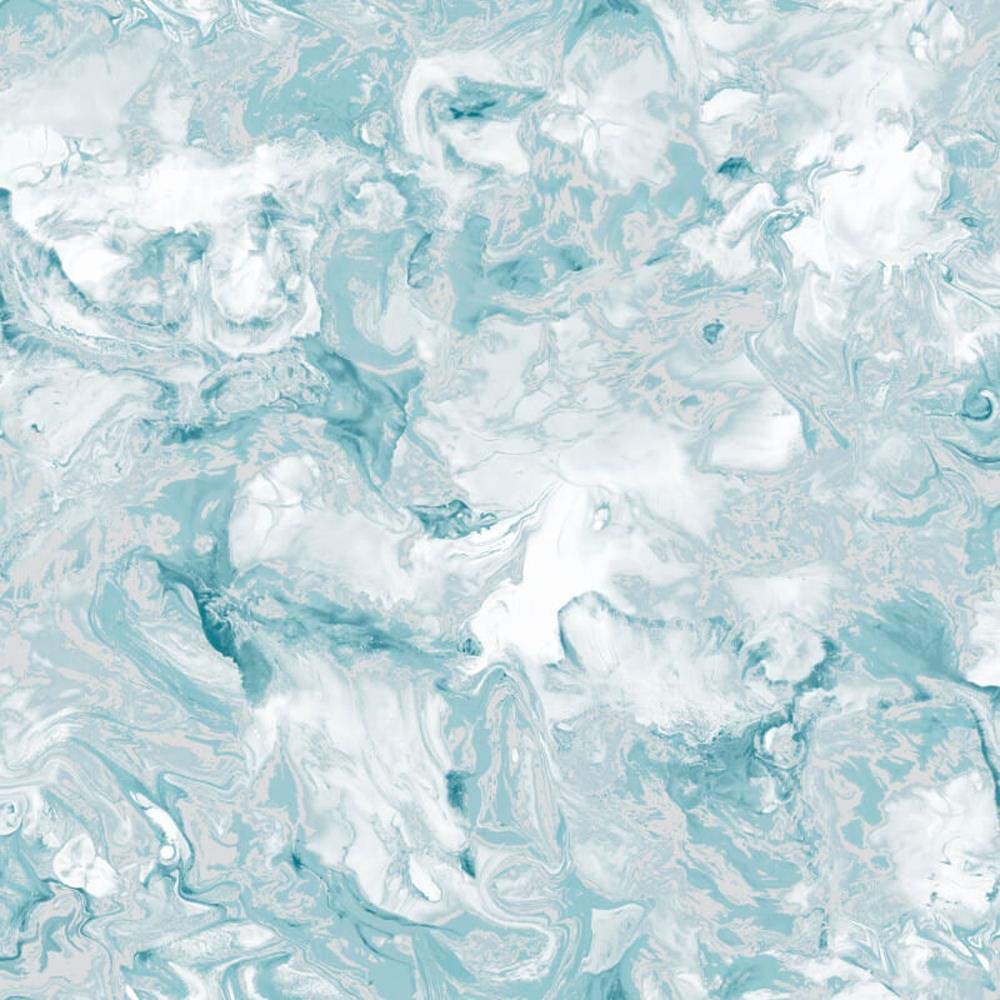 YöL Elixir Liquid Marble Effect Wallpaper Swirls Teal Silver Metallic Shimmer