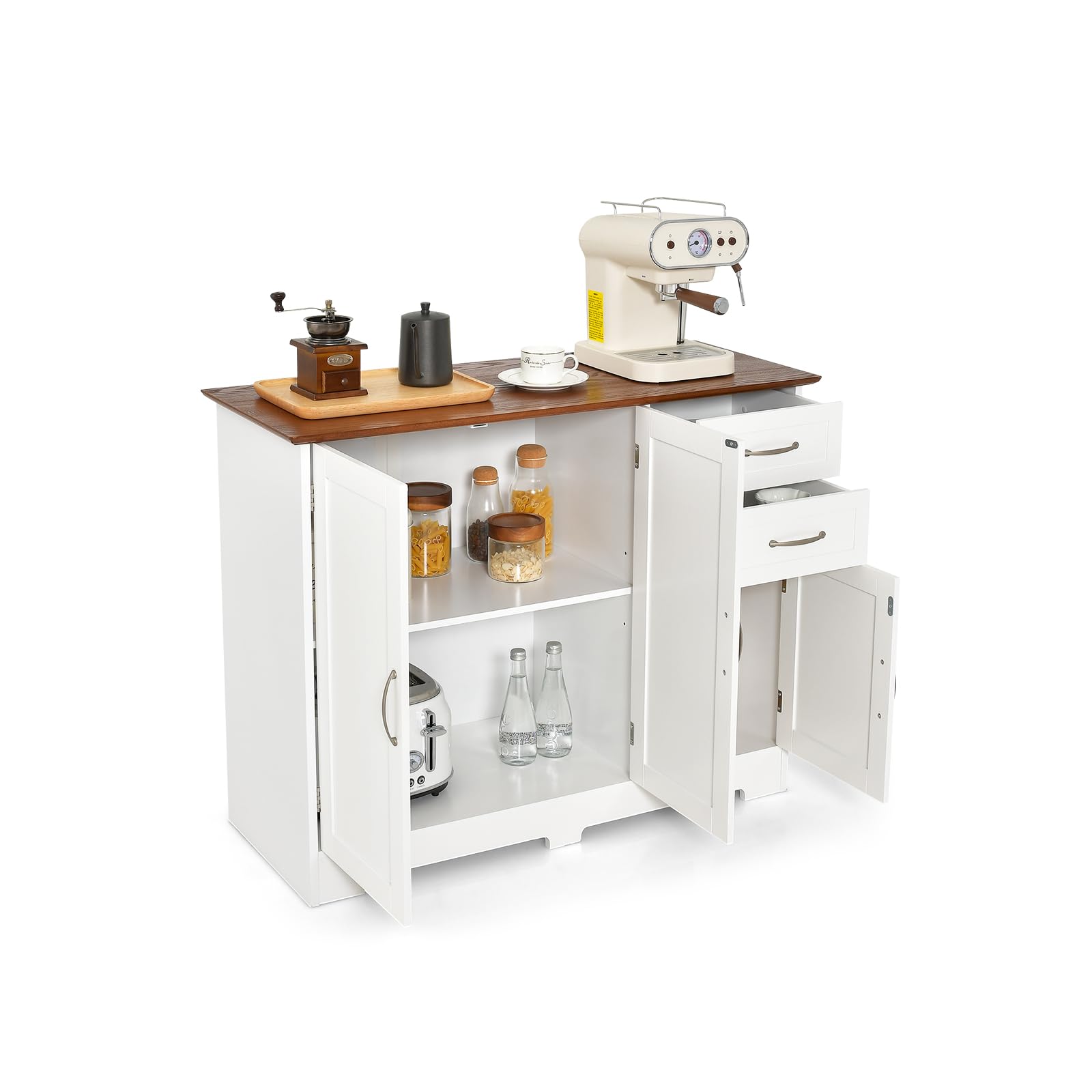 COSTWAY Credenza Buffet, Armadio di Stoccaggio Moderno con 2 Ante e 2 Cassetti, Ripiano Regolabile, per Cucina, Sala da Pranzo, 100 x 40 x 78 cm (Bianco)