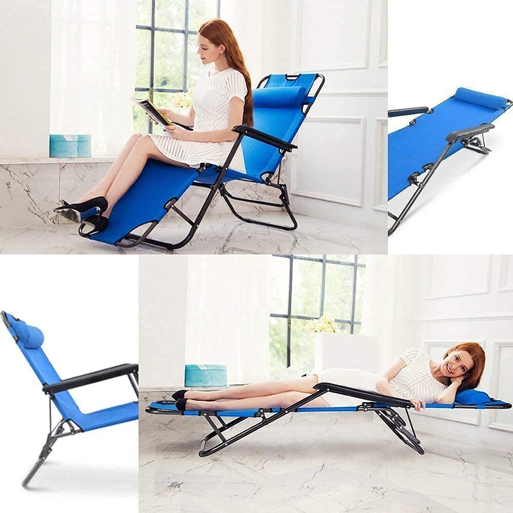 Onecado Portable Lounge Chair Full Flat Cot 2 in 1, Folding Camping Chair, Reclining Chair with Pillow for Indoor Outdoor Patio Deck Yard Beach Pool 3