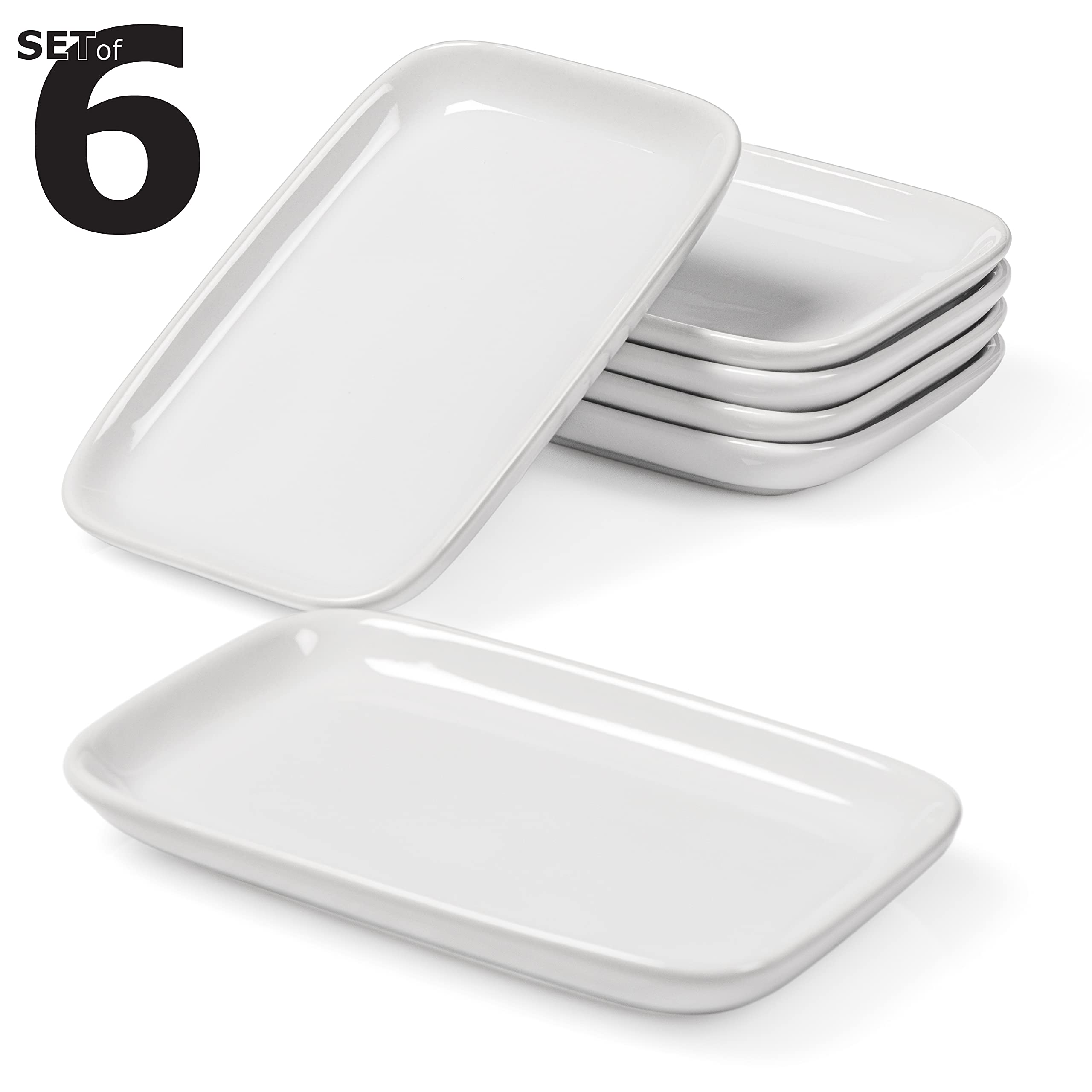 Urban Lifestyle Piatti Mezzetini (bianco) in gres ca. 15 x 9,7 x 1,7 cm, set da 6 pezzi antipasti, antipasti, piatti da dessert mezze, piatti rettangolari, per sushi, lavabili in lavastoviglie