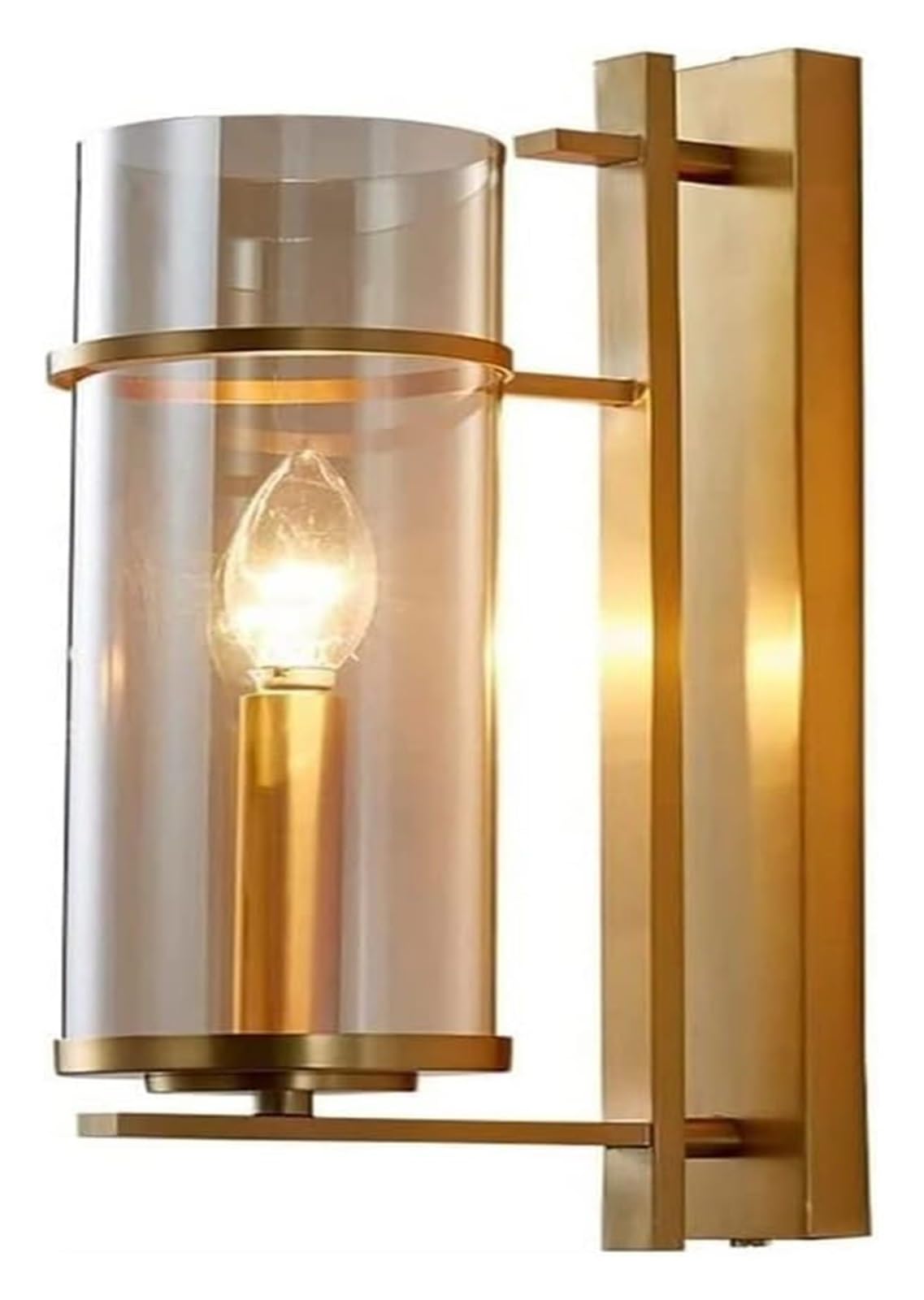 ASerZenith Full Copper Retro Wall Light With Cylindrical Glass Shade Wall Lamp, Indoor Decor Led Three Color Dimmable Sconce