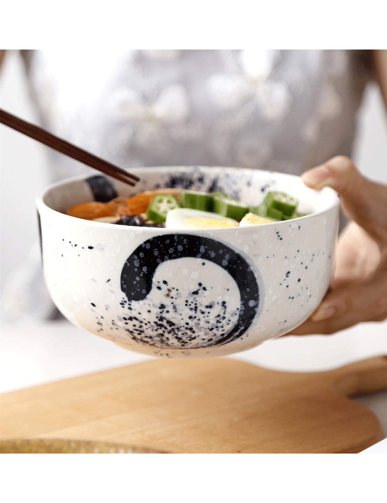 Cuisine Japonaise Rétro Créative Céramique Vaisselle De Vaisselle Ramen Bol Grand Bol À Soupe Nouilles Bol À Ménage (Color : Brown)