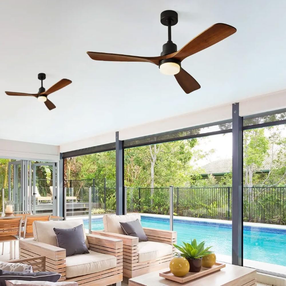 Ceiling Fans with Light and Remote 52 Inch Industrial Wood Ceiling Fan Lighting with 3 Blades LED Flush Mount Ceiling Fan Reversible Dimmable Noiseless Ceiling Fans Lamp for Patio Living Room Bedroom