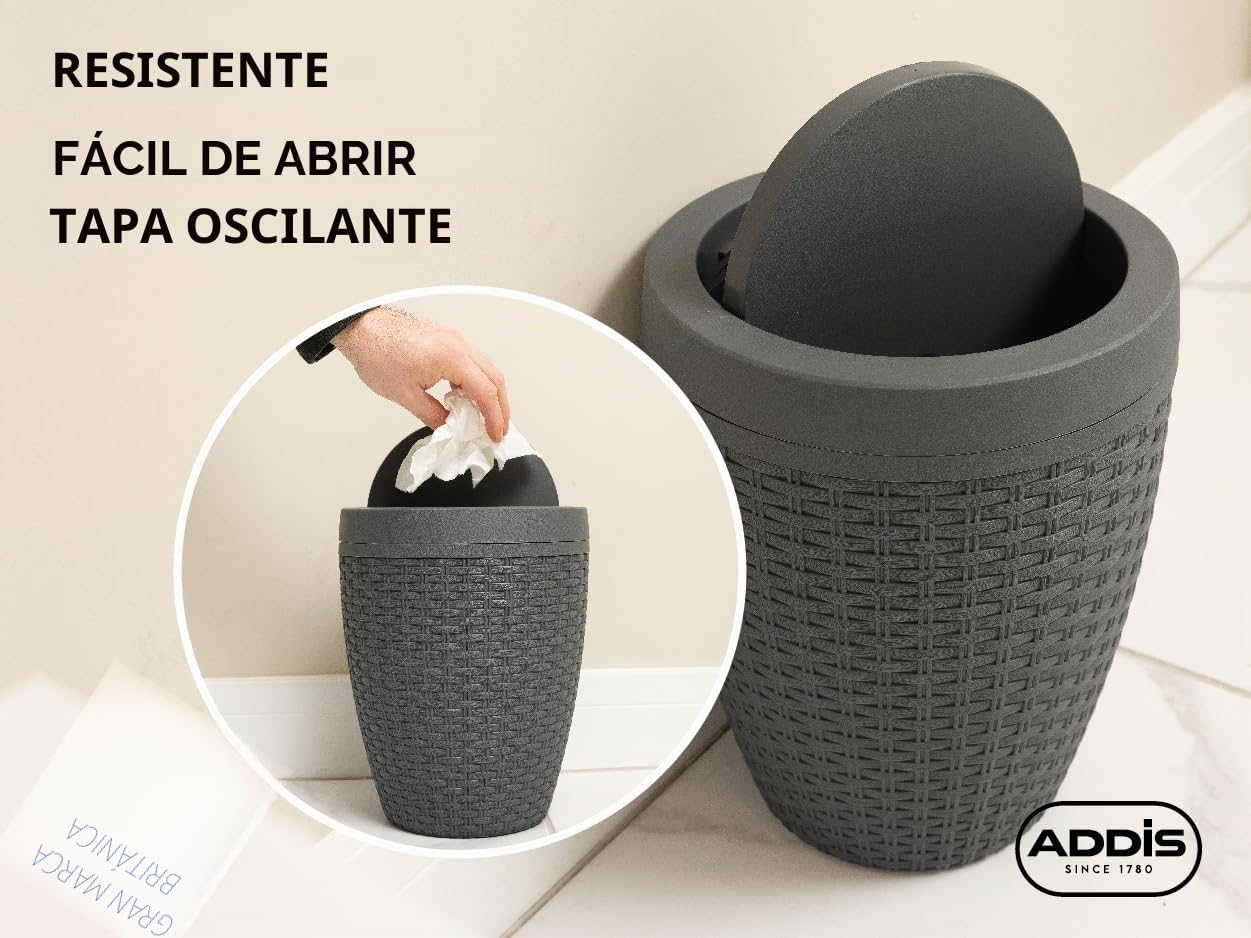 Addis - Juego de escobilla de baño (ratán sintético, con detergente Interno), plástico, Gris Oscuro, Swing Bin