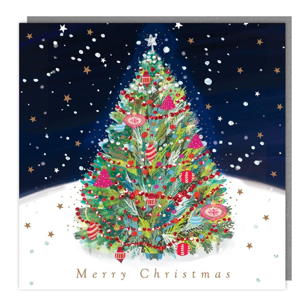 Tracks Publishing Charity Christmas Cards Pack of 5 - Charity Christmas Cards with a Decorated Tree and Stars Design - Eco-Friendly Xmas Cards Multipack with Envelopes