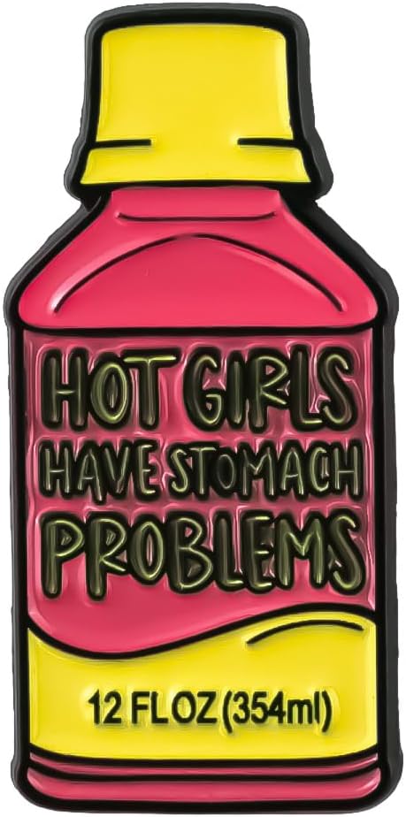 Hot Girls Have Stomach Problems Bottle Funny IBS Humor Enamel Pin, Funny Tummy Ache Pin Brooch, Chronic Illness Humor Brooch Badge, Digestive Disorder Awareness Lapel Badges For Sassy Girl Women, Girly Tummy Trouble Gift, Cute Medical Jewelry Accessory