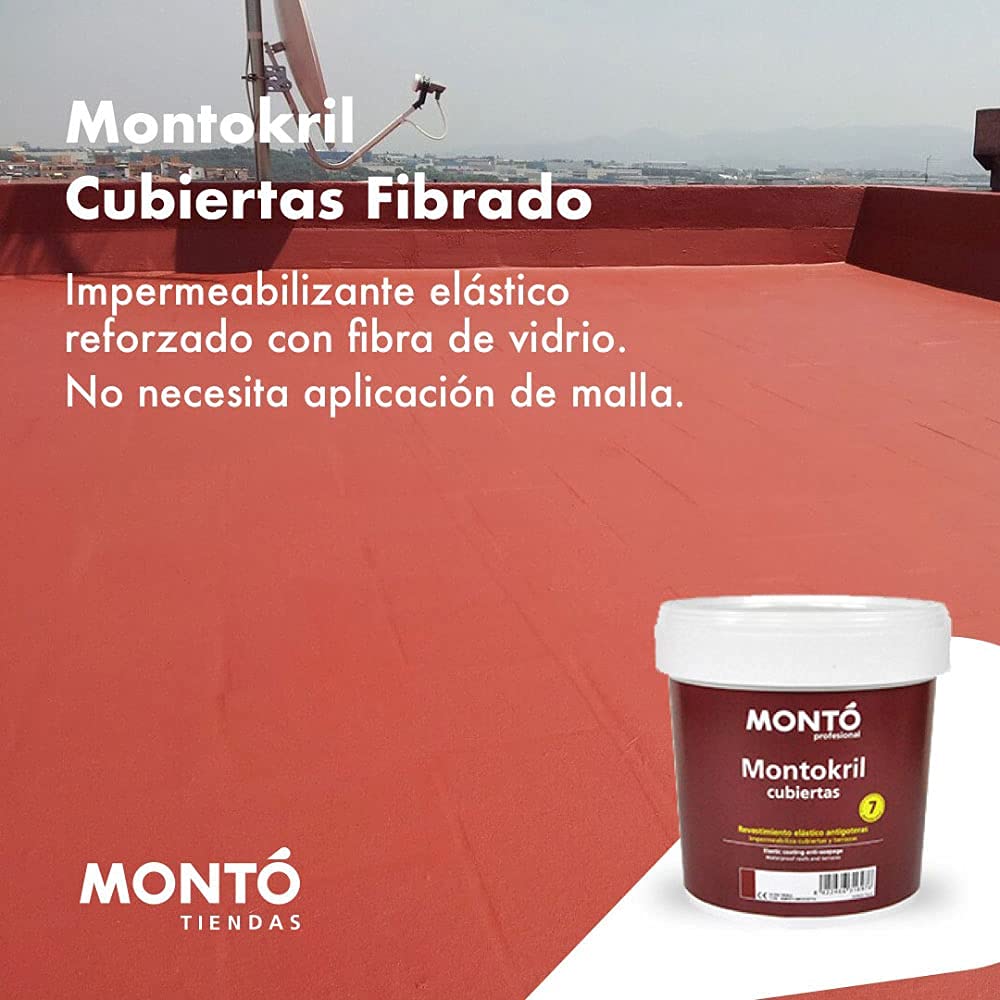 Revestimiento al Agua para Proteger e Impermeabilizar Terrazas y Fachadas. Montokril Cubiertas Fibrado (4L, Blanco 108)