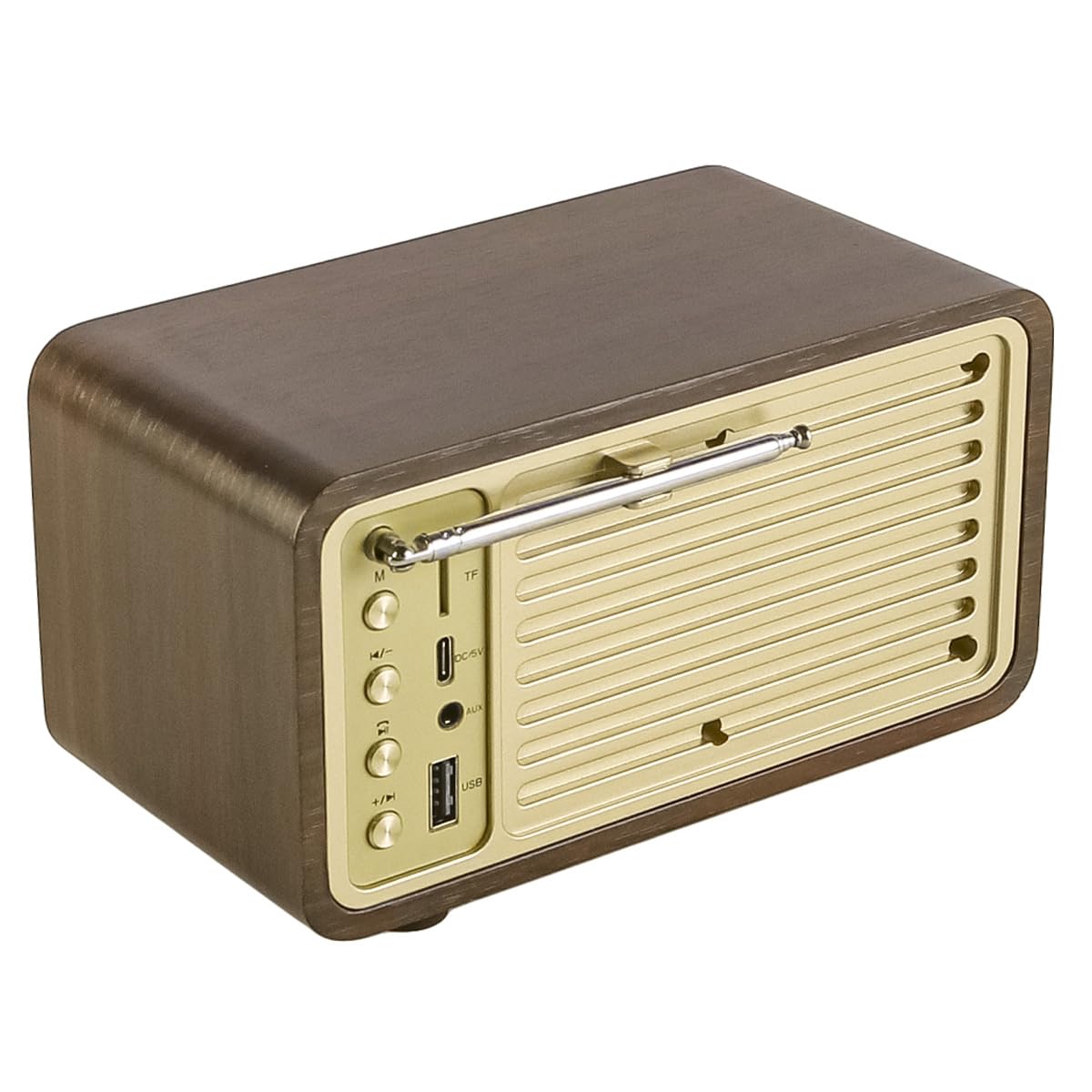 Radio Bluetooth Rétro, Design Grain De Bois, Haut-Parleur Rétro 5 W, Batterie 1800 MAh, Carte AUX/USB/TF, Radio FM pour Cuisine, Chambre, Bureau