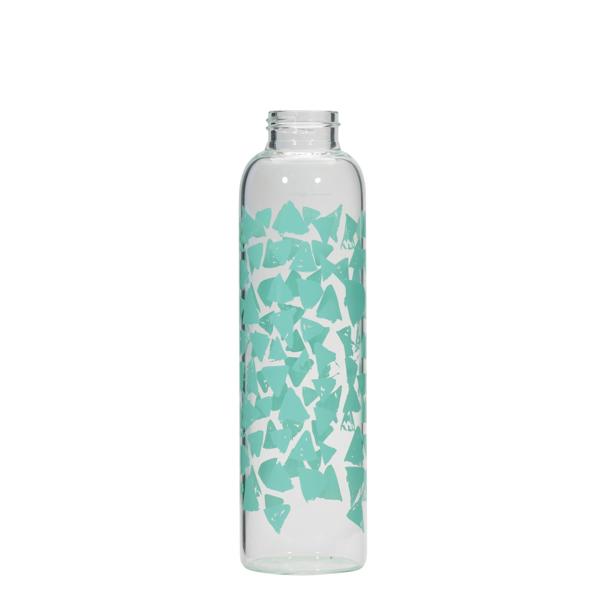 Set di 6 borracce da 500 ml Perseus turchese triangoli in vetro trasparente con coperchio in metallo