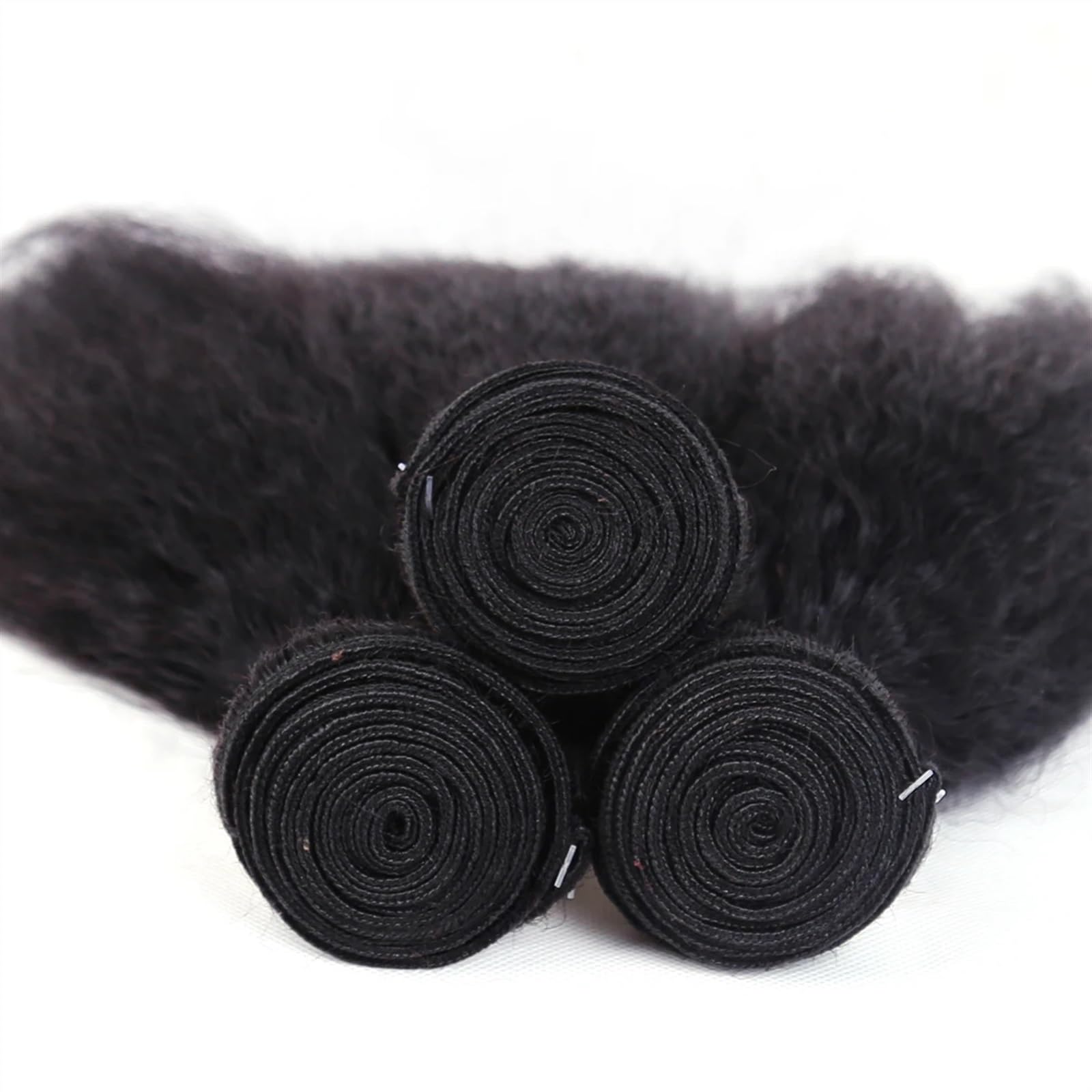Bundle Hair Mechones brasileños de cabello humano liso Yaki 8a, no Remy, rizado, 3 mechones, gruesos Color Natural Extensiones de peinado(10 12 14 (3 pcs))