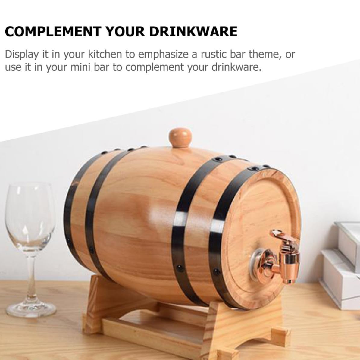 Mobestech Barril de Vino de Madera con Grifo, Acero Inoxidable, Hogar
