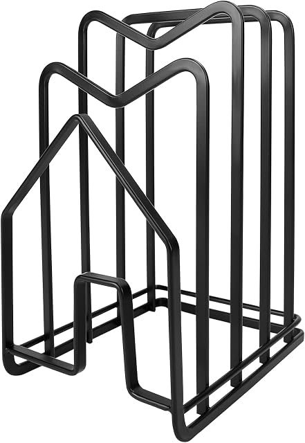 Yummy Sam Pot Pan Lid Organizer Cutting Chopping Boards Rack Pantry Cabinet Stainless Steel Kitchen Counter Cookware Storage Stand Countertop Spoon Dish Rest Holder (Black)