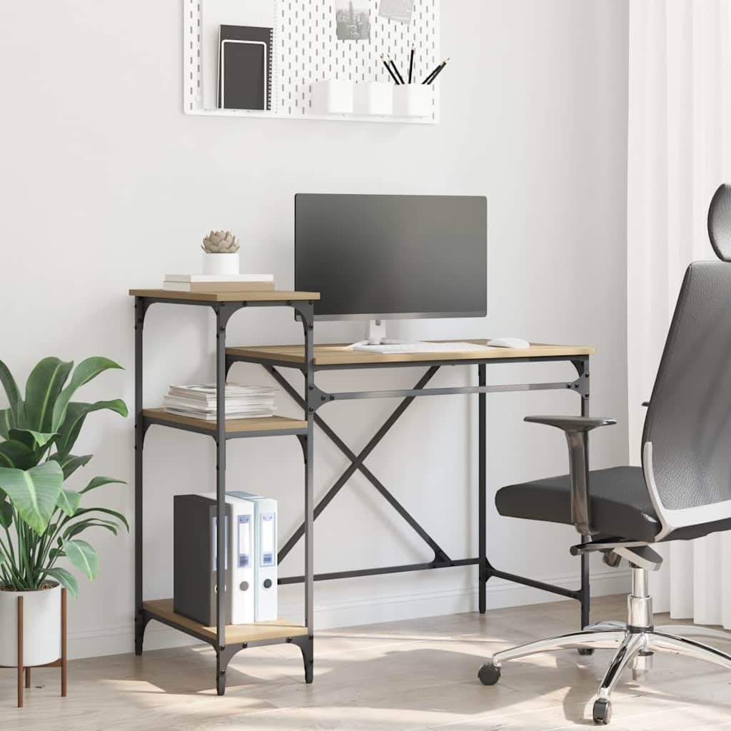 Bureau en chêne artisanal avec étagères pour optimiser les petits espaces