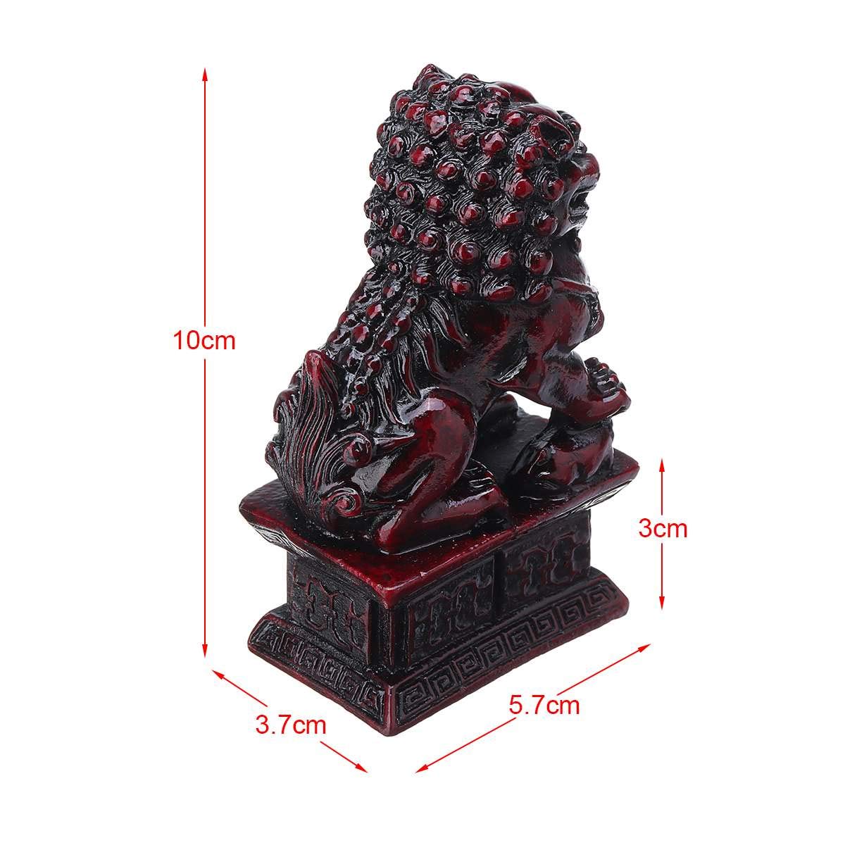 LILOVE Czerwona chińska rzeźba lwy Fengshui żywica Fu Foo pies strażnik drzwi lwy statuetka bestia statuetka do dekoracji rzeźby domu (2 sztuki)