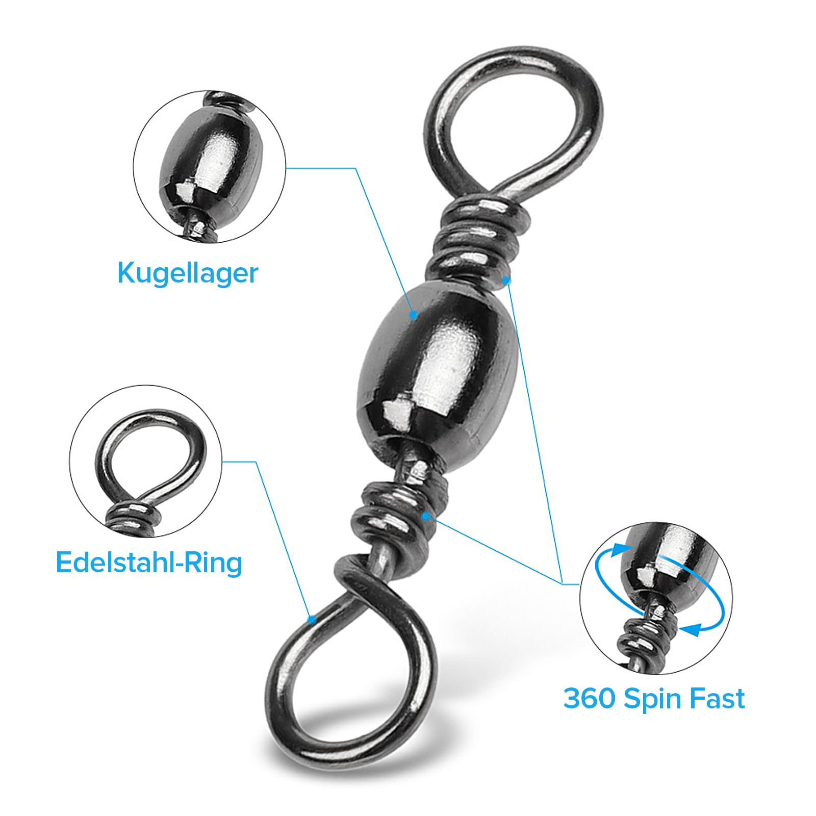 Realure 200 Pezzi Moschettoni Girelle Pesca Trota 5 Dimensioni Vortice da Pesca con Anelli Solidi Mulinello da Pesca Set Mulinello Vortice Pesca Accessori da Pesca Girella 6# 8# 10# 12# 14#