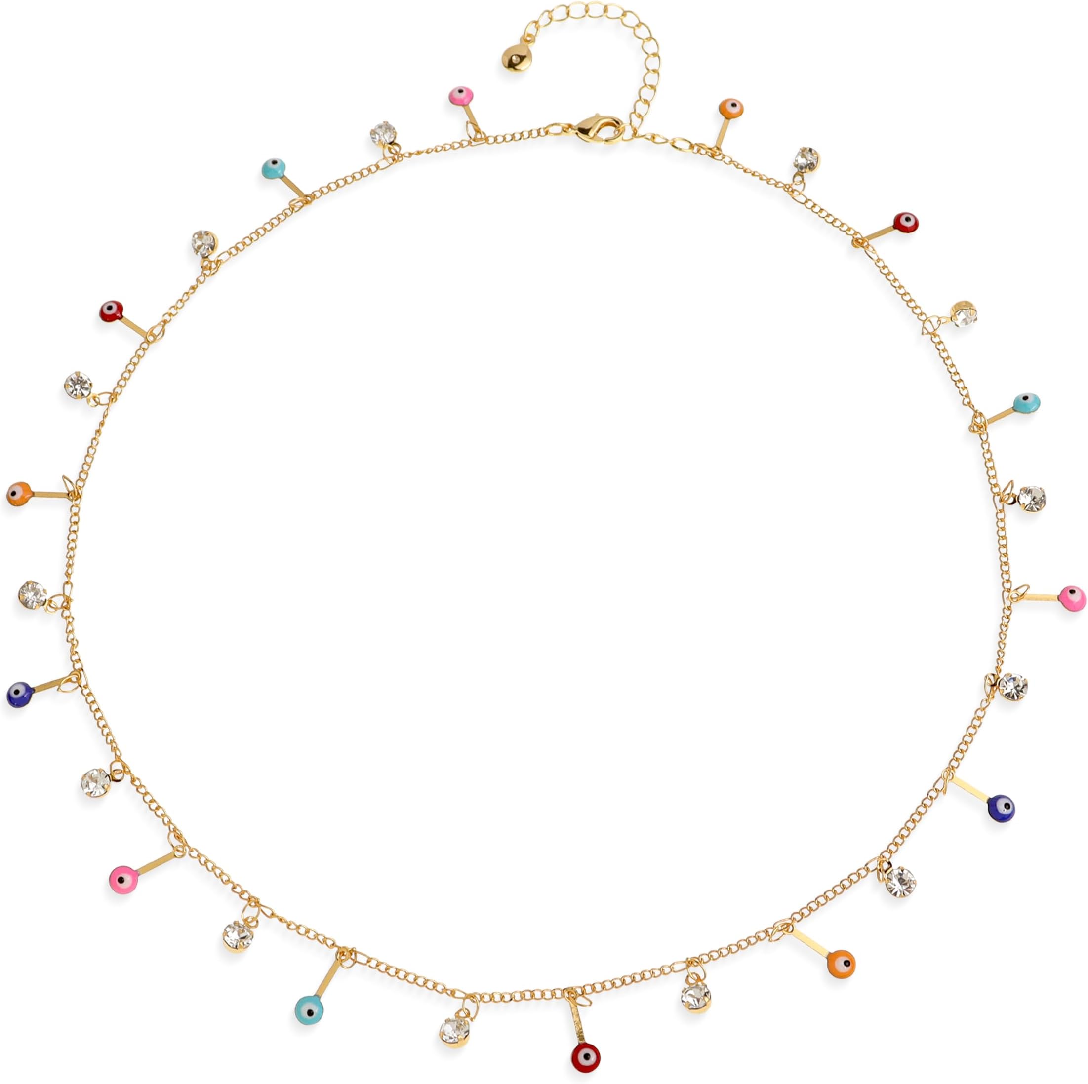 Gold Charm Pendent Choker Necklace for Woman, Boho Dainty Gemstone CZ Rhinestone Dangle Chain Necklaces Prom Fashion Jewelry Wedding Gift