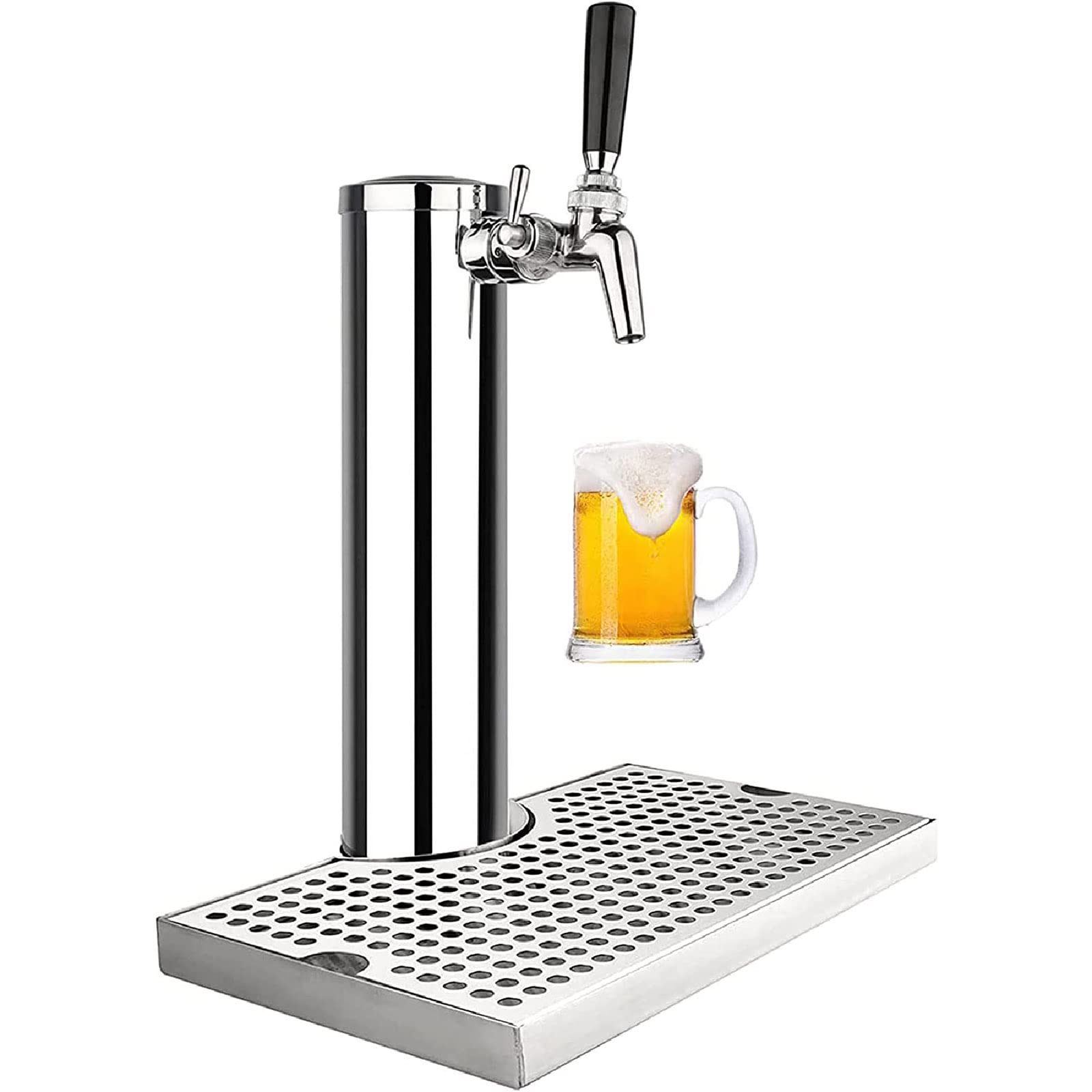 Kit de torre Kegerator de un solo grifo de acero inoxidable, ideal para fiestas, Copa del Mundo, Navidad y eventos, incluye bandeja de goteo de 12 x 7 pulgadas, columna de 3 diámetros