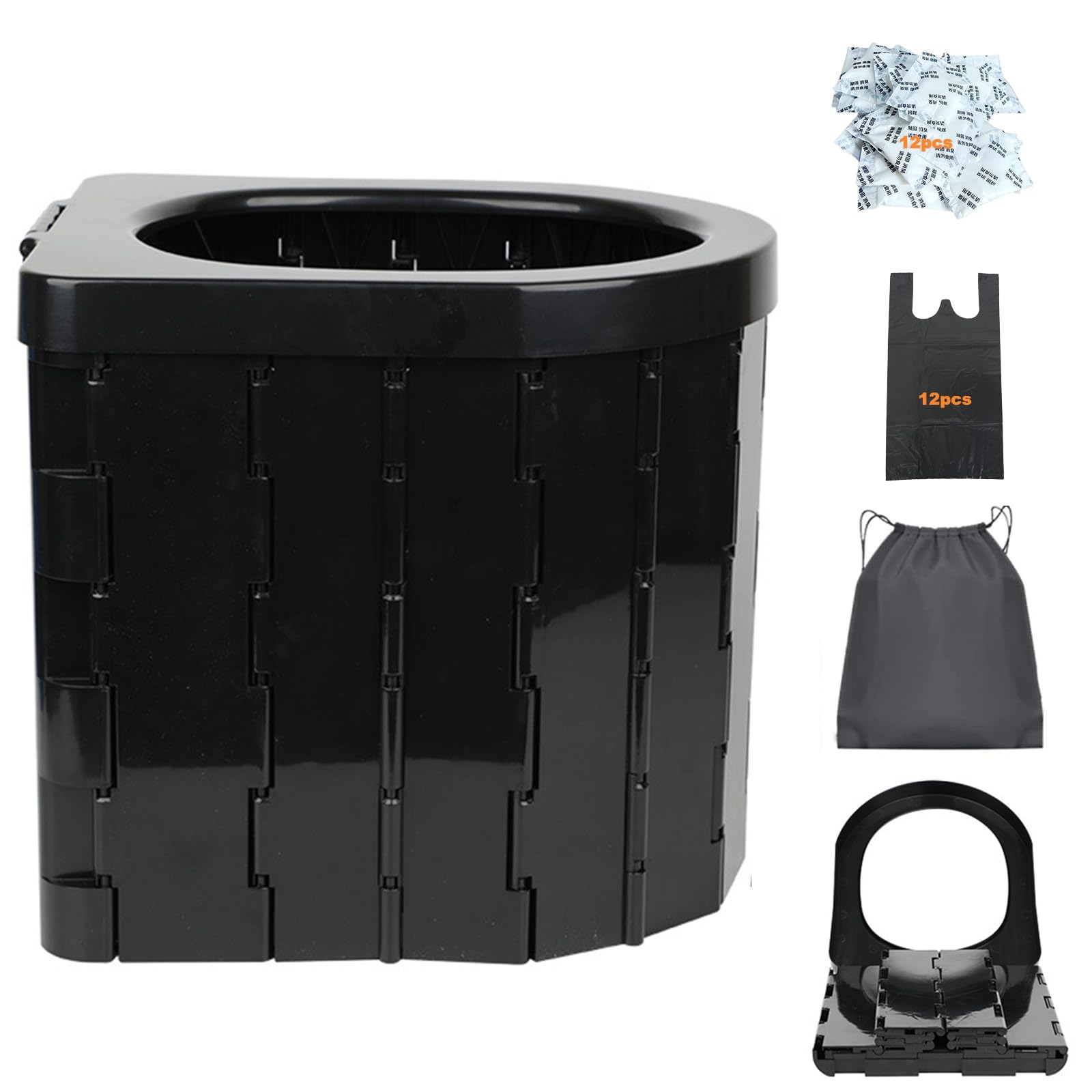 VUCATIN Camping Toilet Portable for Adult Kids, Lightweight Travel Toilet with Sturdy Support & Comfortable Seat, Folding Toilet All-in-one Set for Camping, Trip, Car, Fishing, Hiking (black)