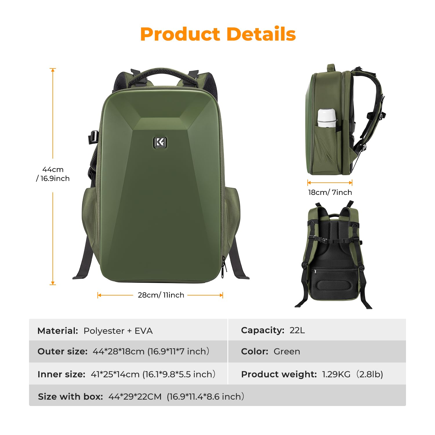 K&F CONCEPT Twarda torba na lustrzankę cyfrową z kieszenią na laptopa 15,6" i osłoną przeciwdeszczową, plecak na aparat kompatybilny z dronem Canon/Nikon/Sony/DJI Mavic