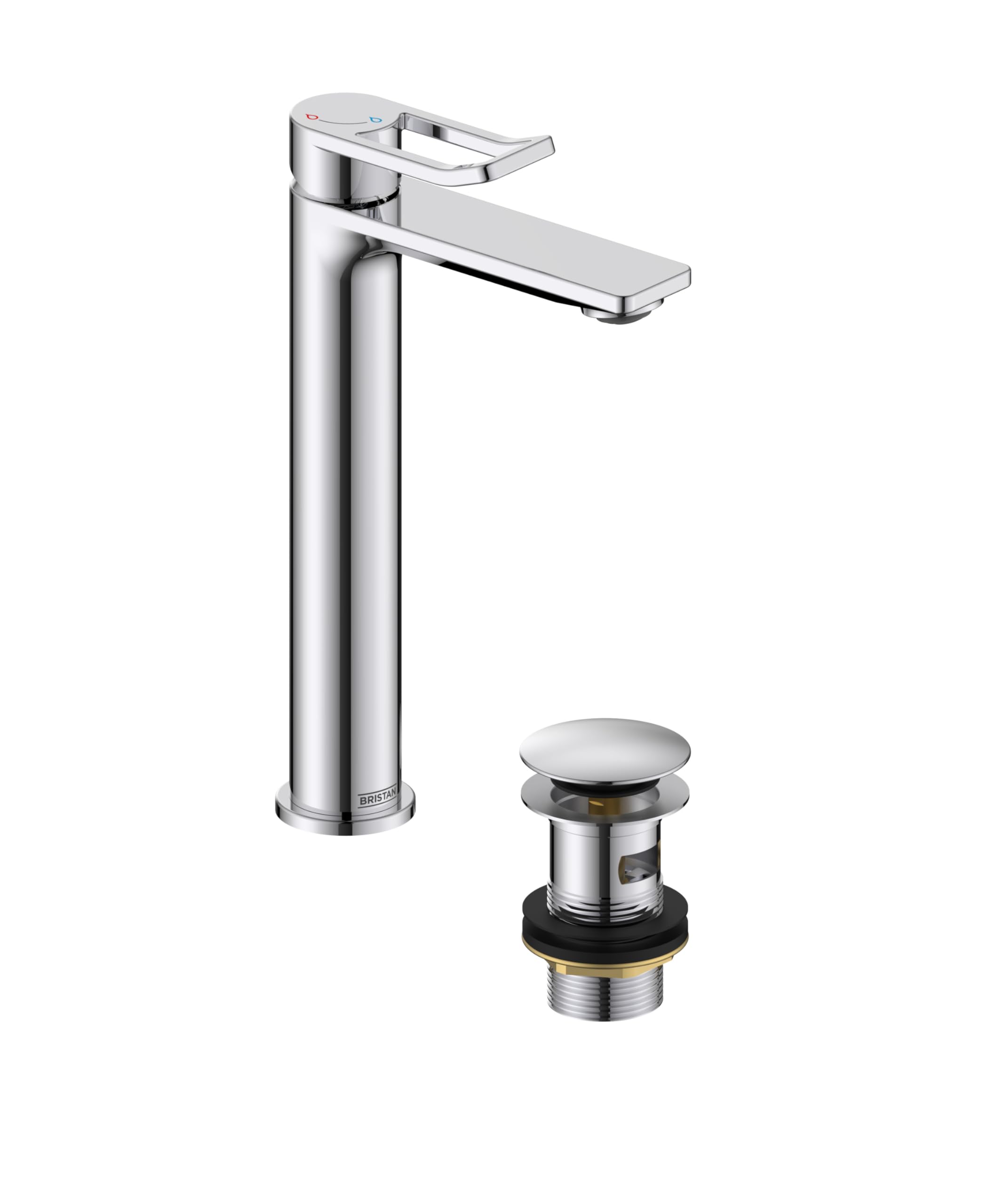 Bristan Saffron Eco Start Tall Basin Mixer With Clicker Waste, Silver