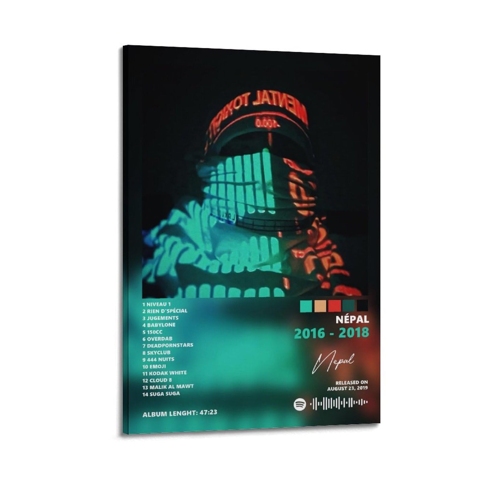 WANQIAN Nepal Album 2016-2018, poster artistico da parete su tela vintage con musica e film, poster estetico, decorazione per soggiorno e camera da letto, 50 x 75 cm, con cornice