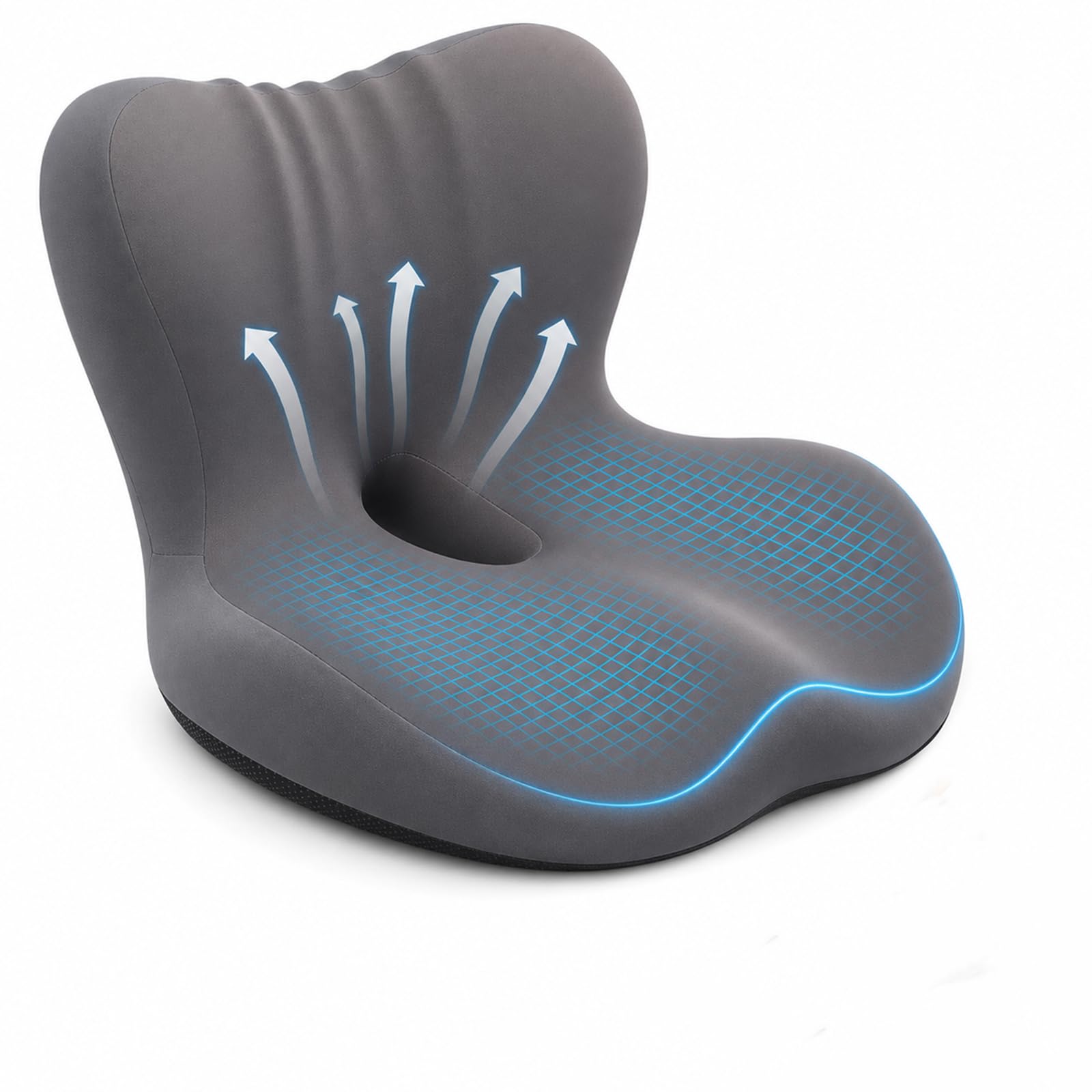 Cojín ortopédico con respaldo, cojín ergonómico de espuma viscoelástica, cojín de asiento con cavidad de coxis para silla de oficina y coche con soporte lumbar, cojín para silla de asiento largo