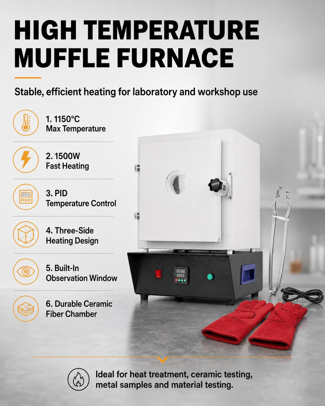 Horno De Fundición De Joyería 1500w, Horno Mufla Eléctrico 1150°C/2102°F con Controlador Digital Pid Y Ventana De Observación, para Fundición De Cera, Cerámica Y Fusión De Vidrio
