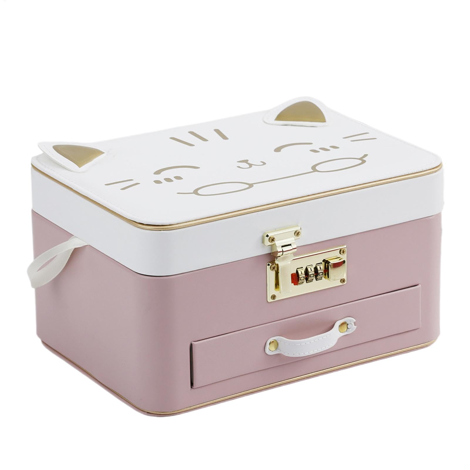 Verschließbare Schmuckschatulle, süße Katzen-Schmuckschatulle, abschließbare Aufbewahrungsbox für Ohrringe, Ringe, Halsketten, Armbanduhr für Frauen, Mädchen und Mütter, 25 x 18 x 13,5 cm