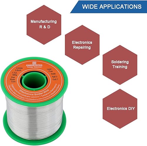 Miniatura 6 de Cable de soldadura sin plomo Flujo de núcleo de colofonia 2.5% Flujo 0.032in 0.031 in Soldadura eléctrica 1.1lb. 17.64 oz Sin plomo Alambre de